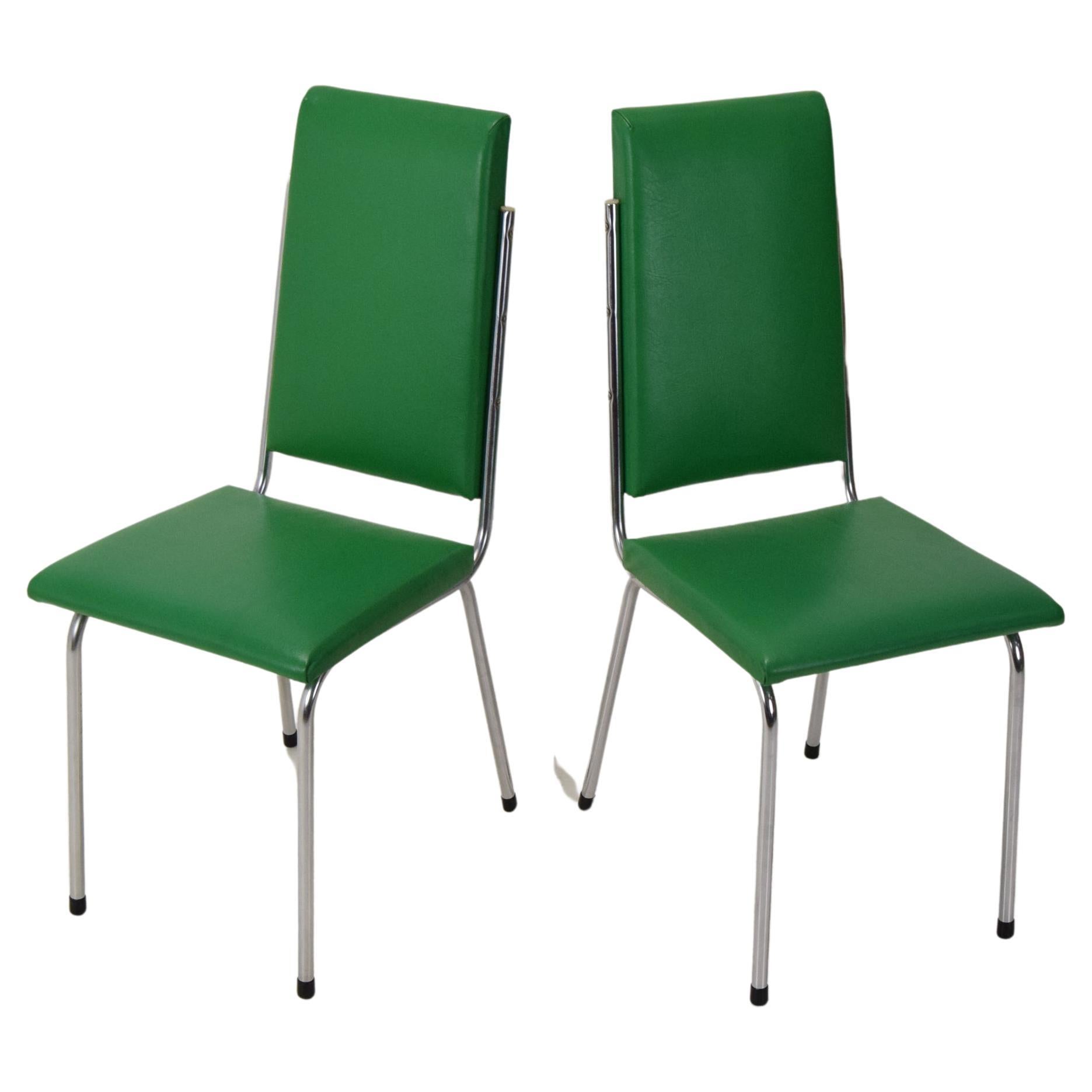 Pair Leatherette Dining Chairs of Mid-century, Czechoslovakia, 1980's. For Sale