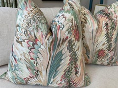 Pair Lee Jofa “Taplow” in peacock and gold 22” down filled pillows