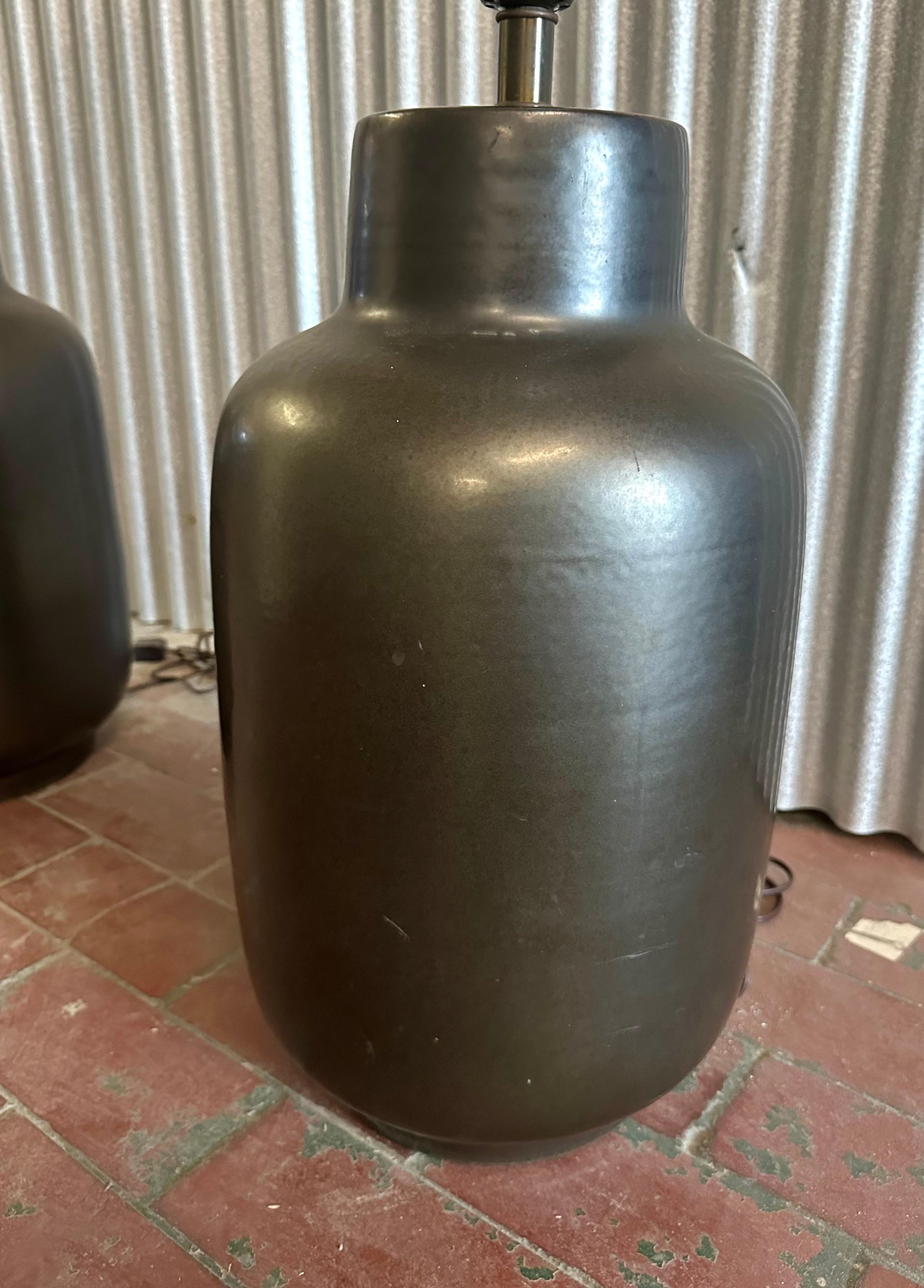 Ceramic Massive Pair Lee Rosen for Design Technics Gunmetal Table Lamps For Sale