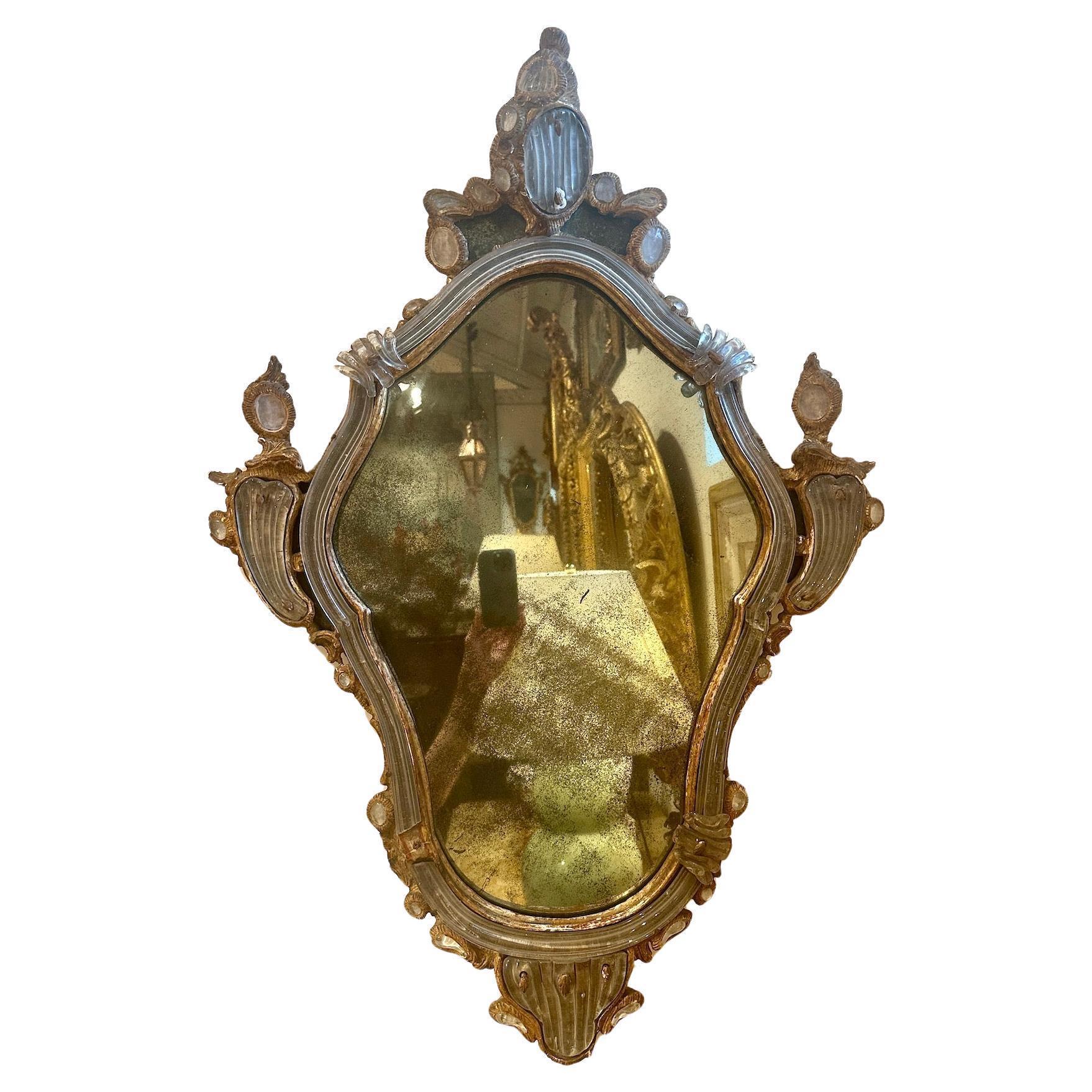 Italian Pair Left/Right Gilt-wood Venetian Mirrors For Sale