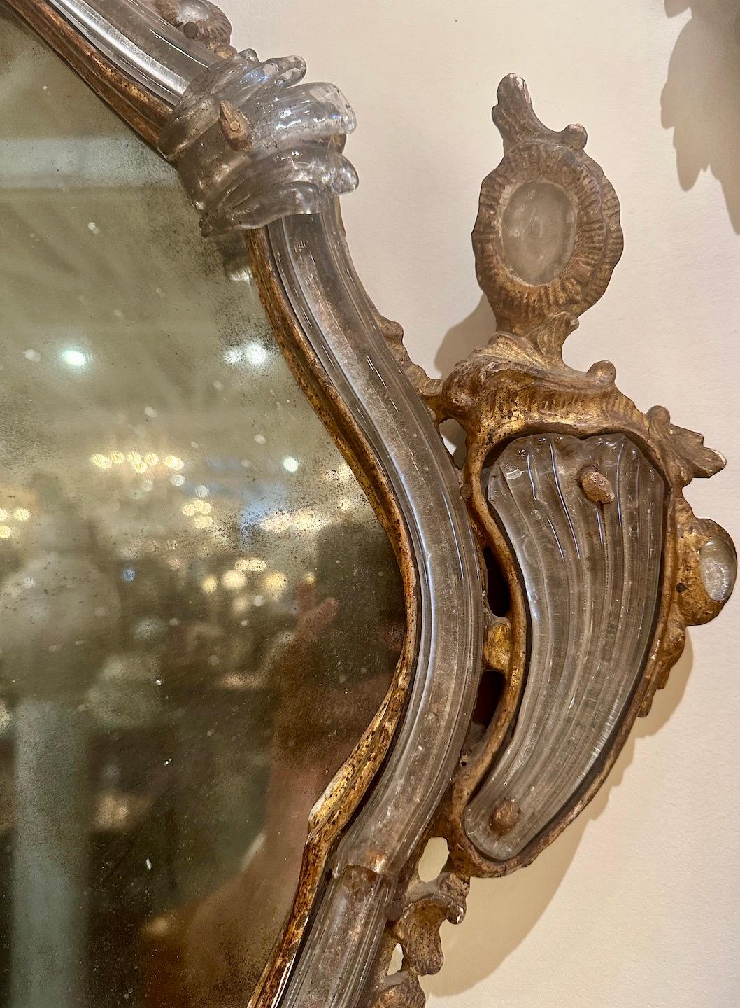 Hand-Carved Pair Left/Right Gilt-wood Venetian Mirrors For Sale