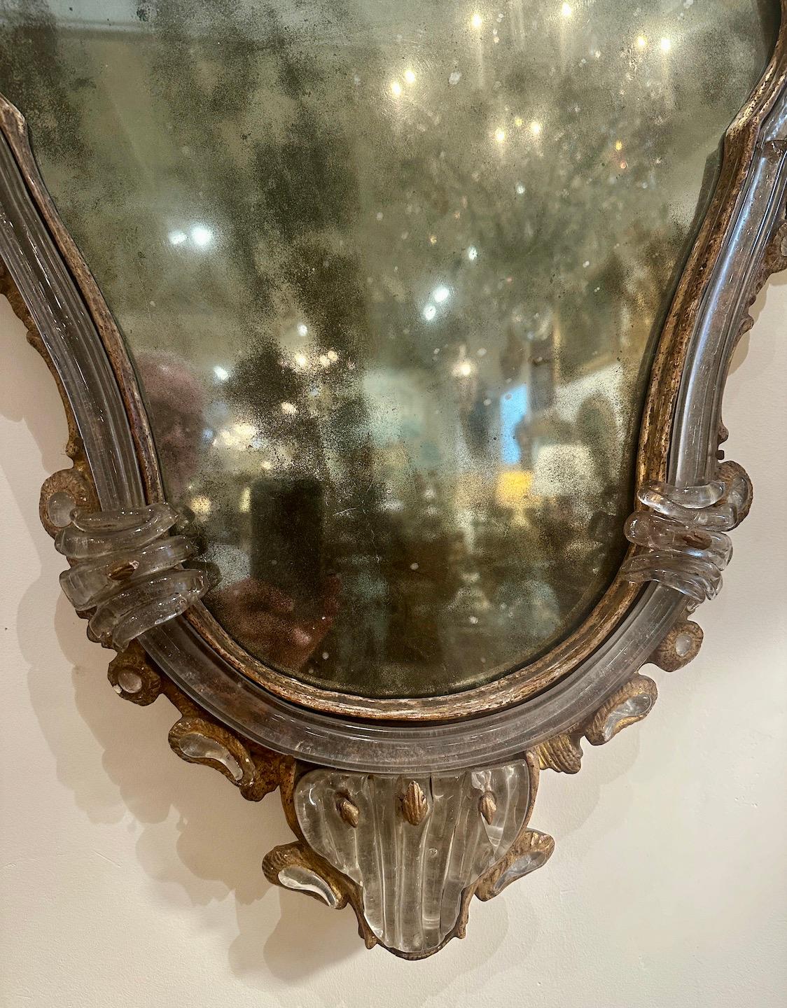 18th Century and Earlier Pair Left/Right Gilt-wood Venetian Mirrors For Sale