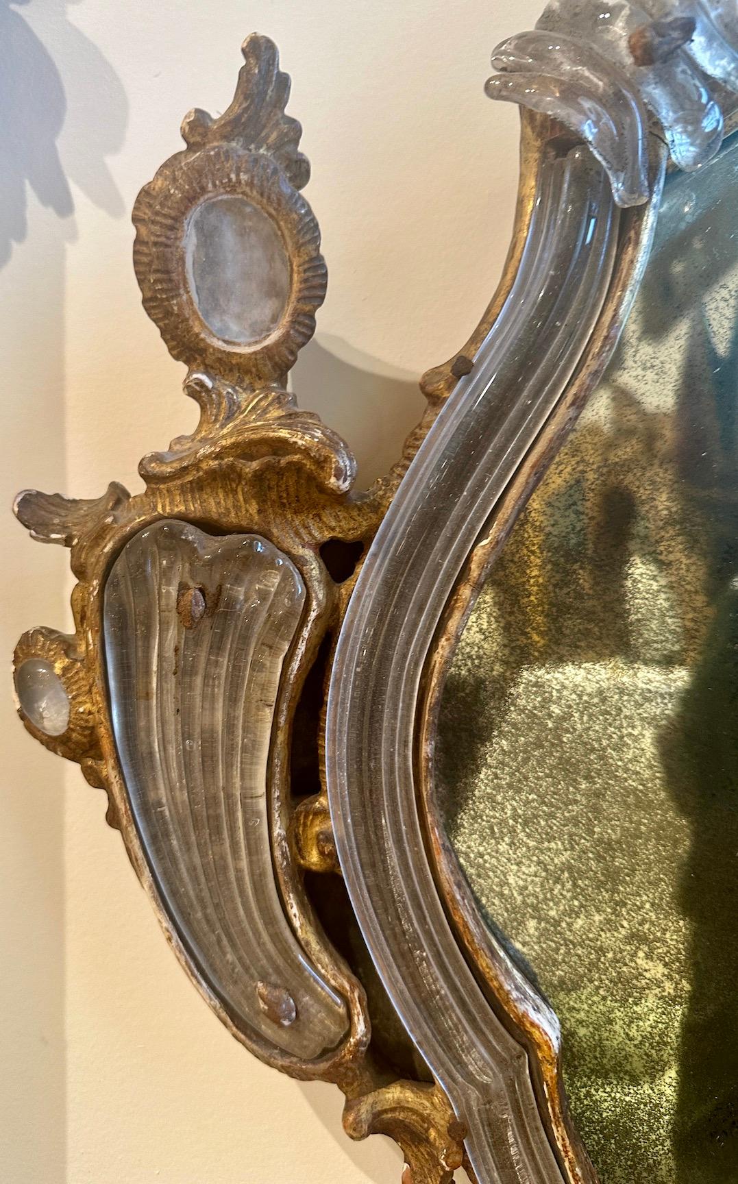 Pair Left/Right Gilt-wood Venetian Mirrors For Sale 1