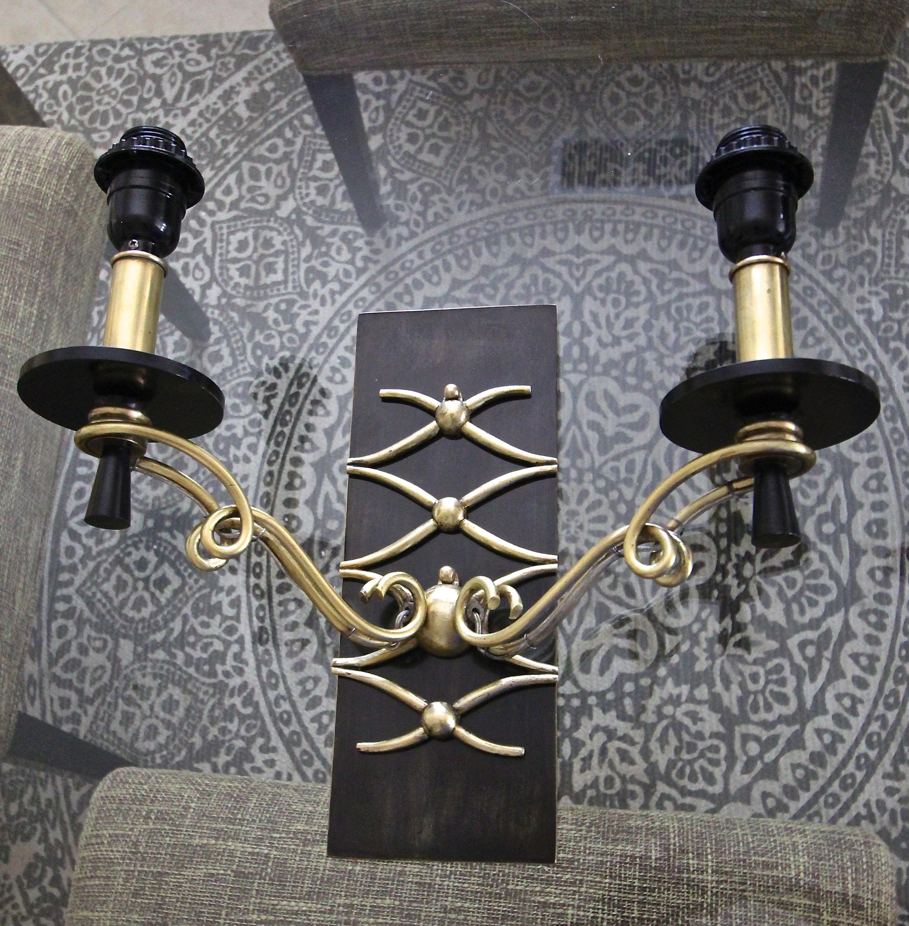 Pair of Leleu Style French Brass Wall Light Sconces 6