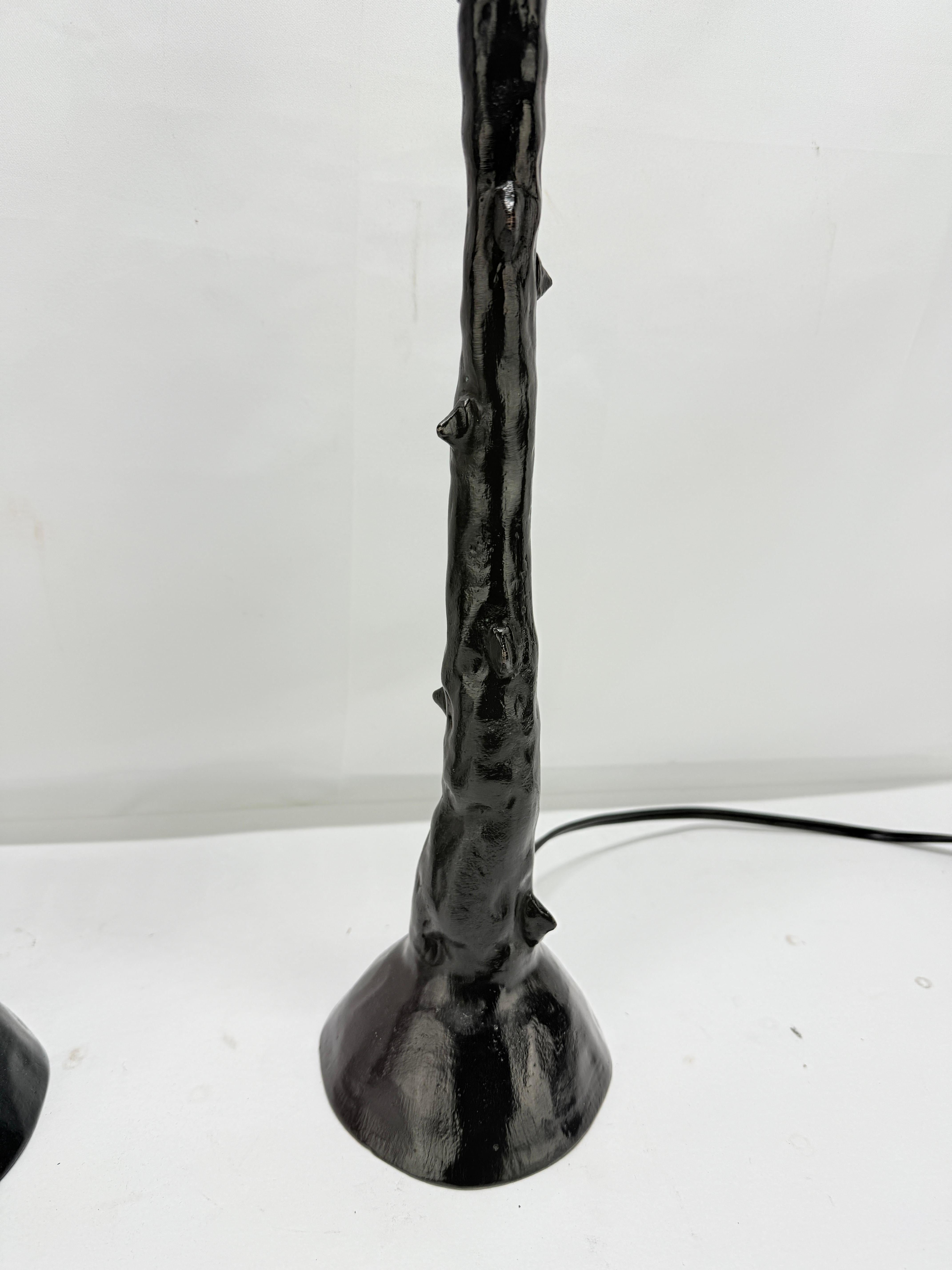 French Provincial Pair, Les Heritiers Bronze Faux Bois Tree Trunk Form Table Lamps - Signed For Sale