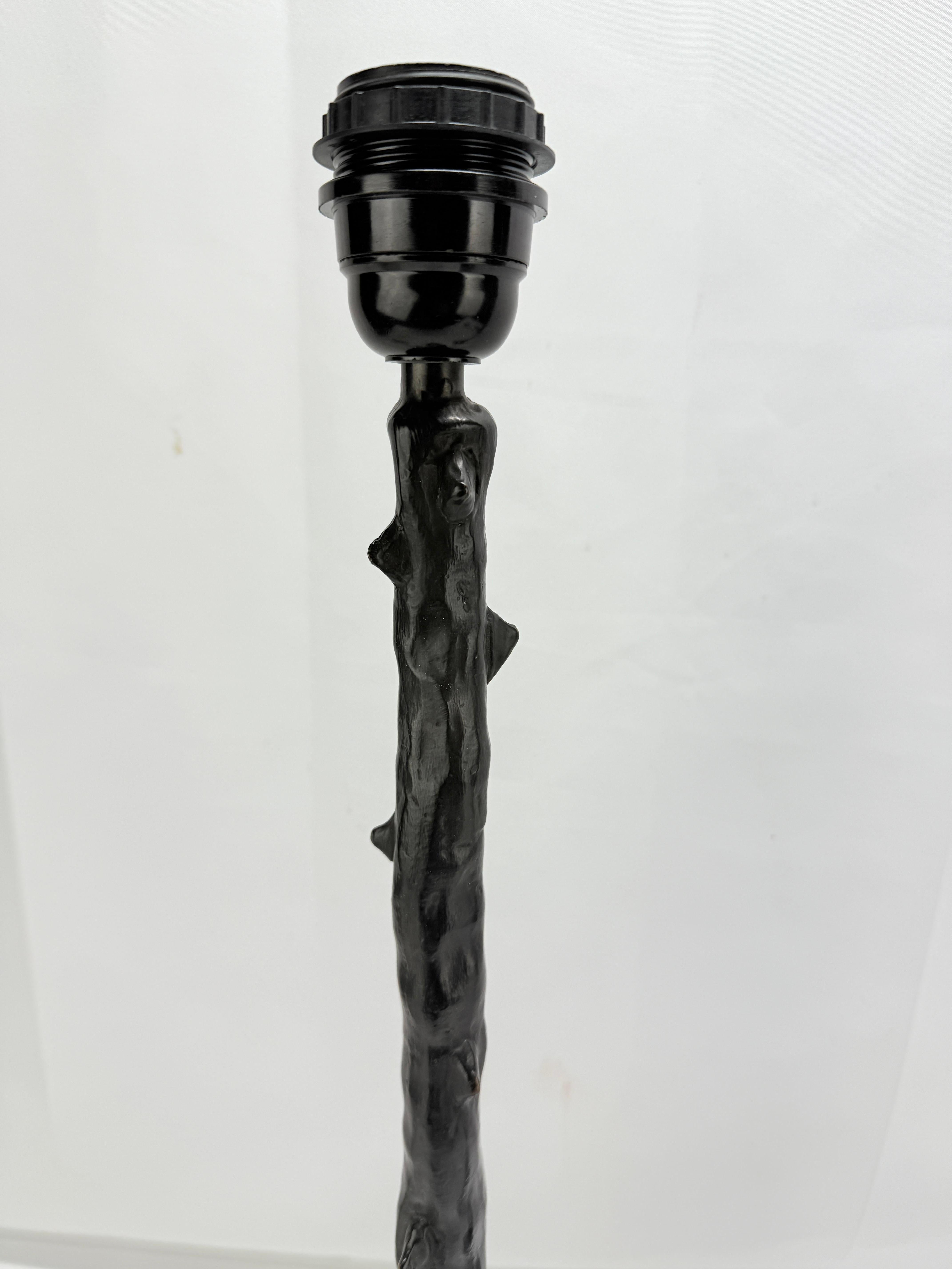Contemporary Pair, Les Heritiers Bronze Faux Bois Tree Trunk Form Table Lamps - Signed For Sale