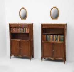 Pair L'Escalier de Cristal Plum Pudding And Gilt Mounted Open Bookcases Cabinets