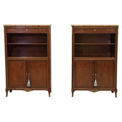 Pair L'Escalier de Cristal Plum Pudding And Gilt Mounted Open Bookcases Cabinets