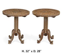 Pair Levantine Inlaid Occasional Round Tables, Early 20th Century