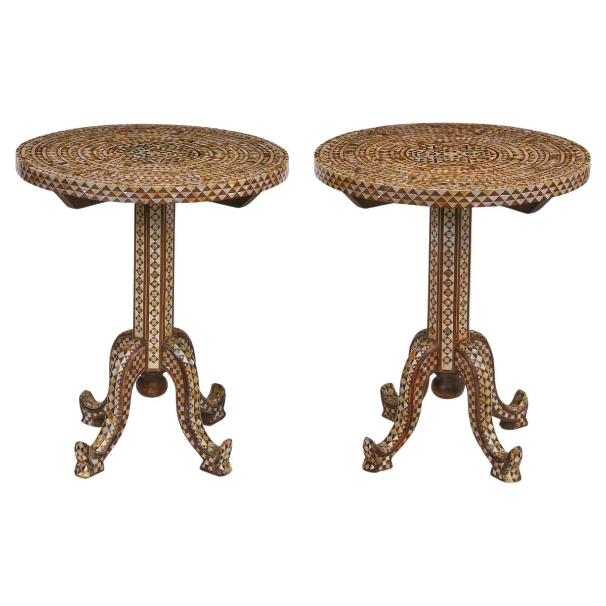 Pair Levantine Inlaid Occasional Round Tables, Early 20th Century For Sale