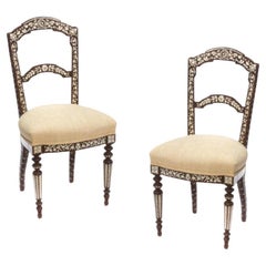 Pair Levantine Mother of Pearl Inlaid Side Chairs, 19th Century