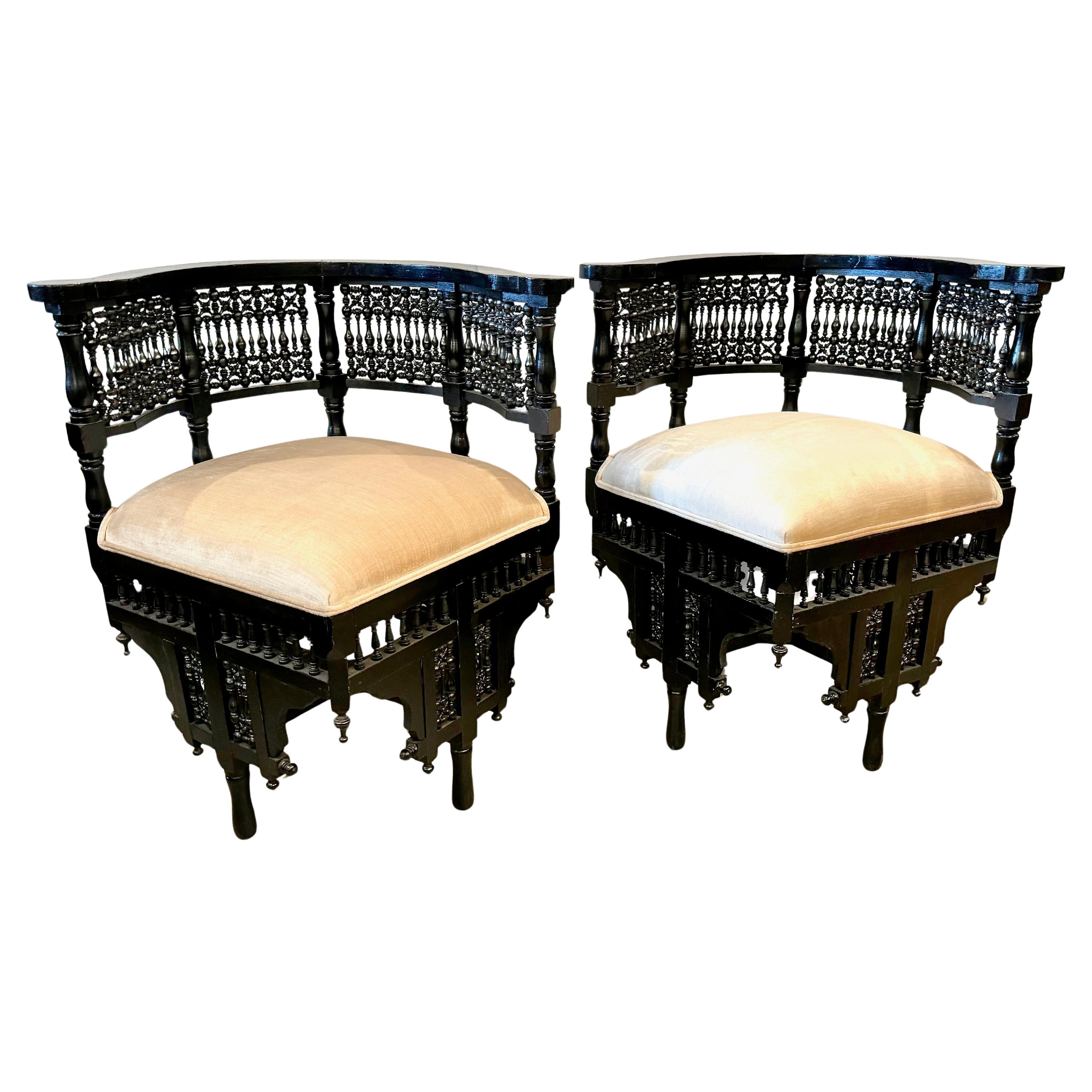 Pair Levantine or Syrian Ebonized Corner Chairs