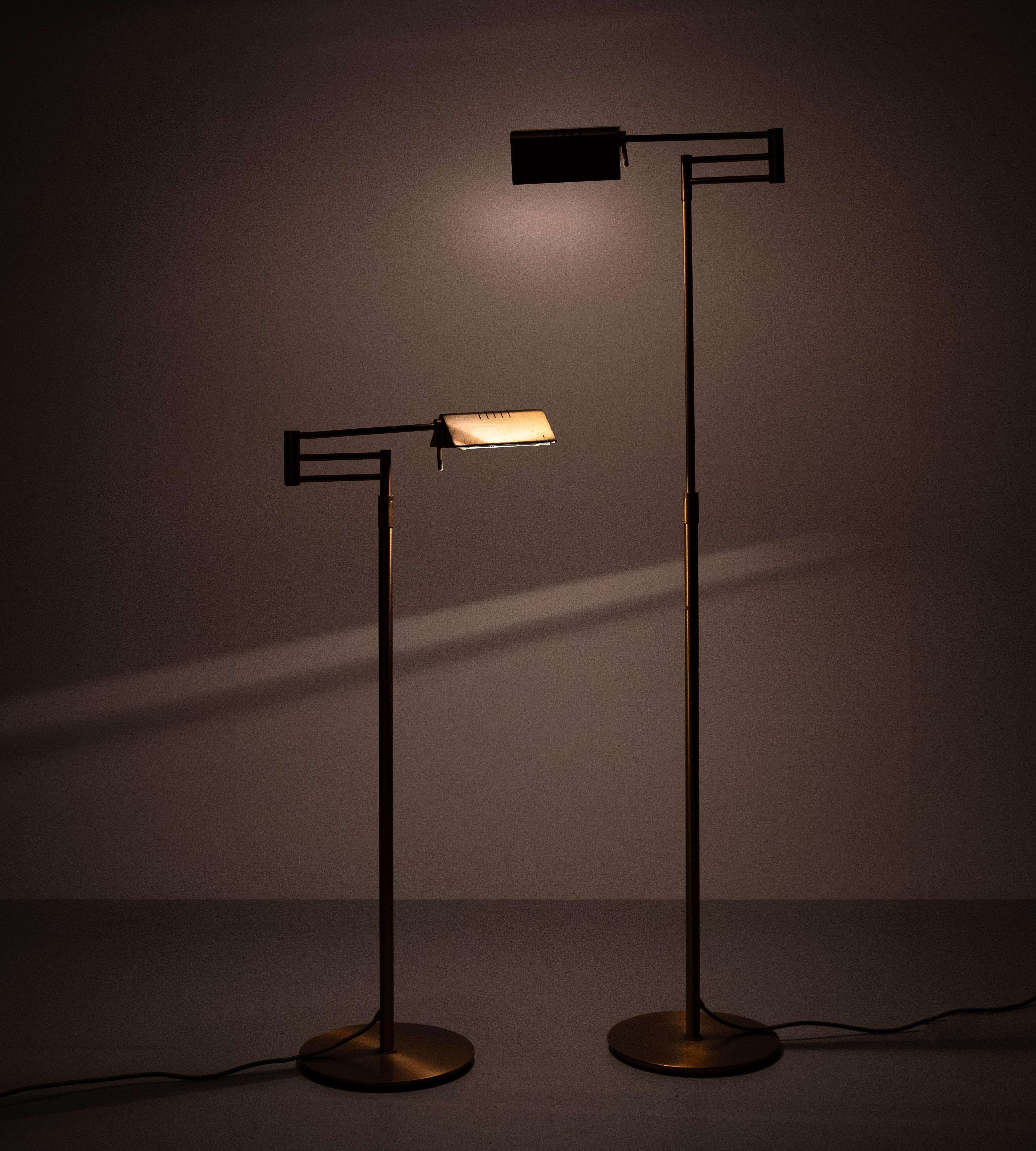 pair Library Swing arm brass floor lamps  1980s Germany For Sale 4
