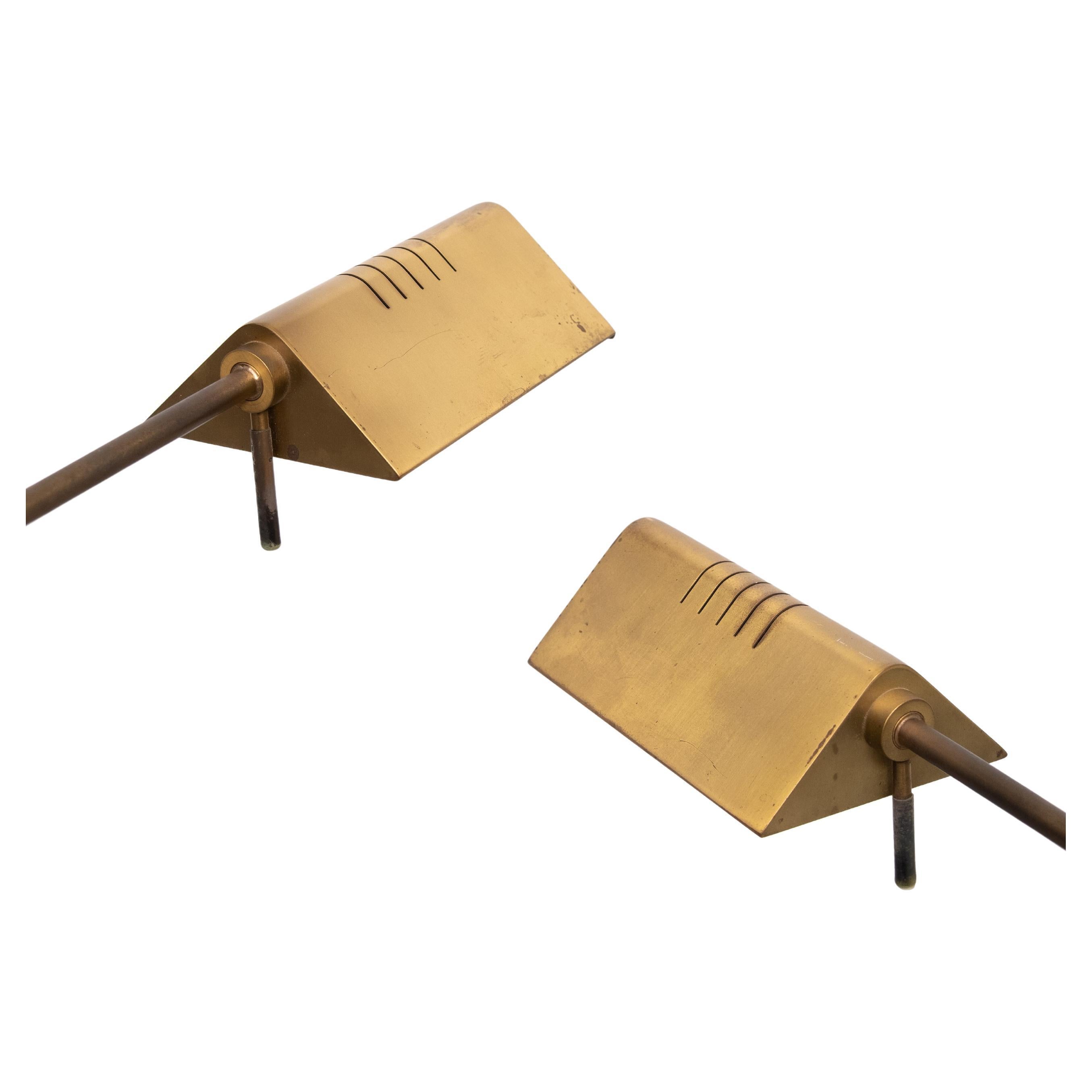 Brass pair Library Swing arm brass floor lamps  1980s Germany For Sale