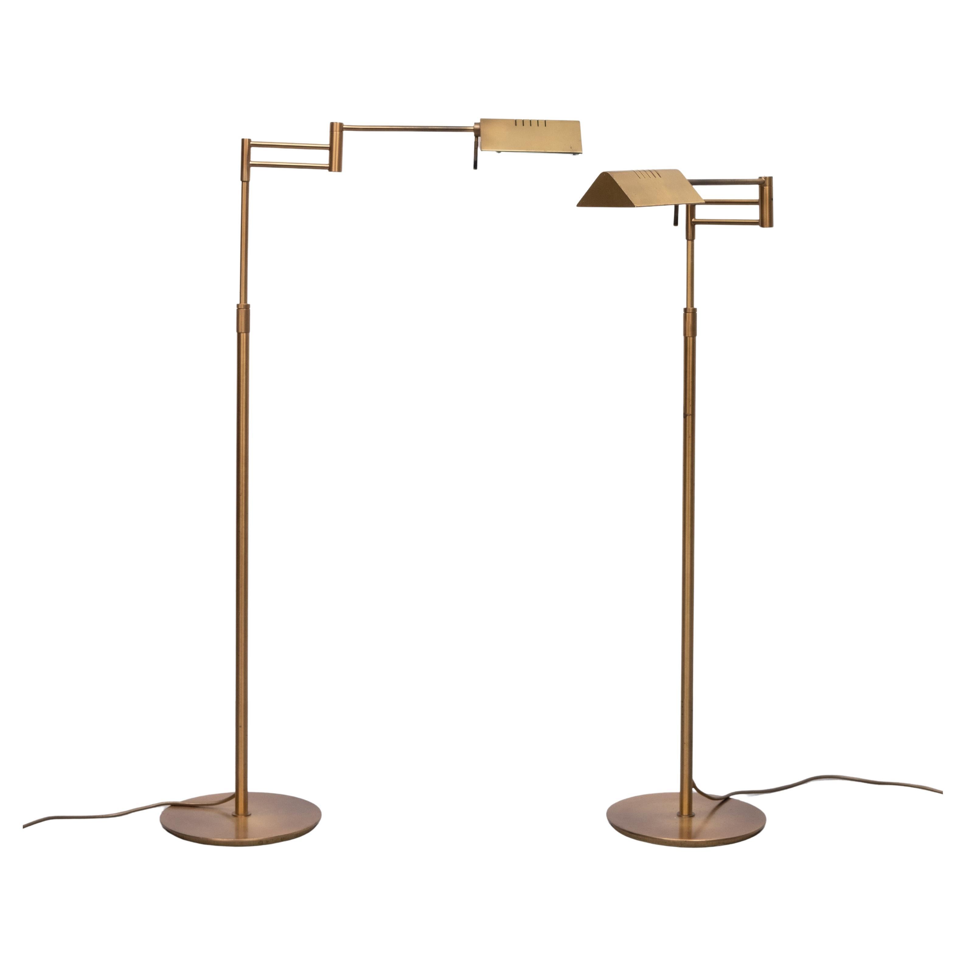 pair Library Swing arm brass floor lamps  1980s Germany For Sale 3