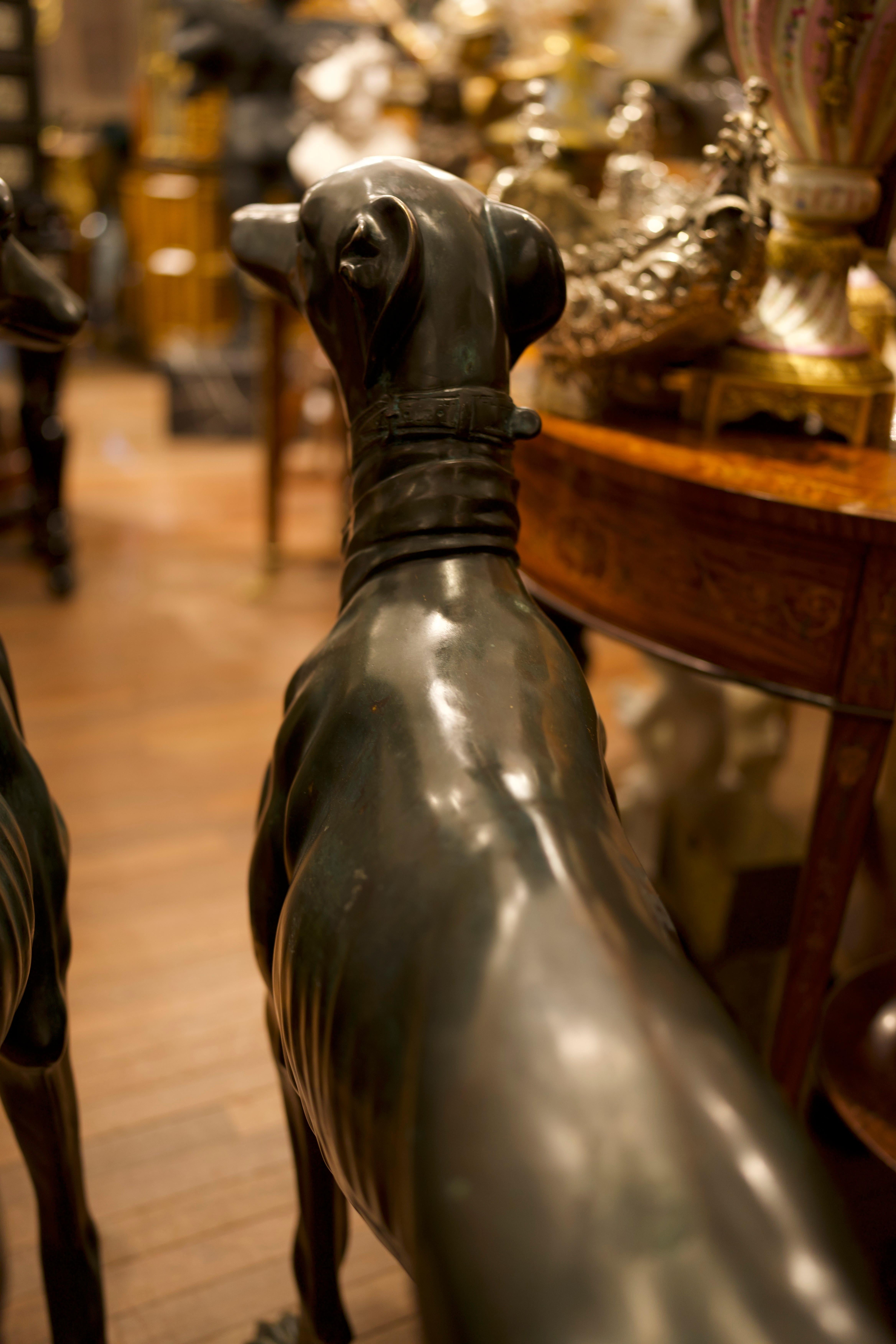 Paire de lévriers en bronze grandeur nature Chiens Art déco, 20e siècle  en vente 4