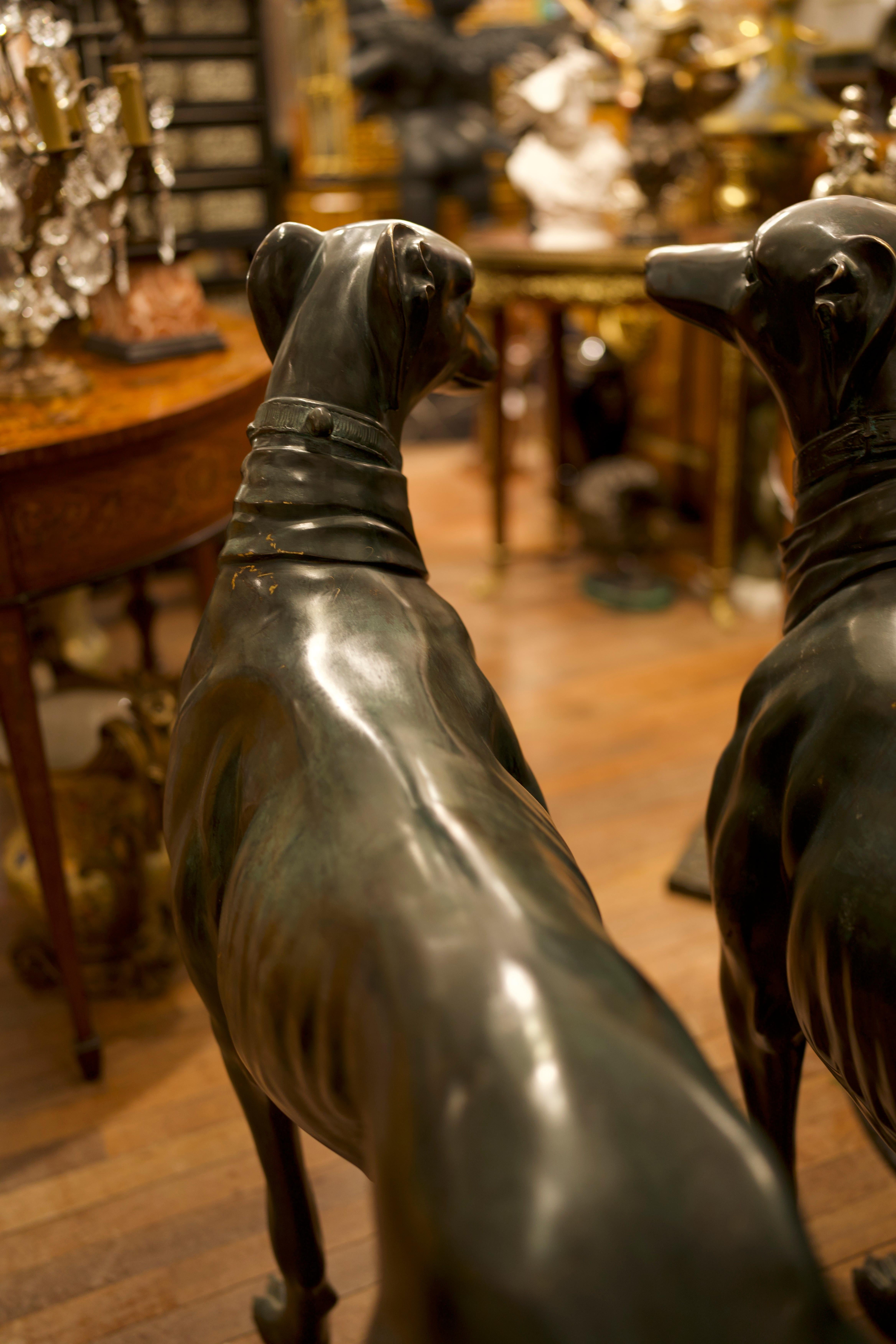 Pair Life-size Bronze Greyhounds Art Deco Dogs, 20th Century  For Sale 3