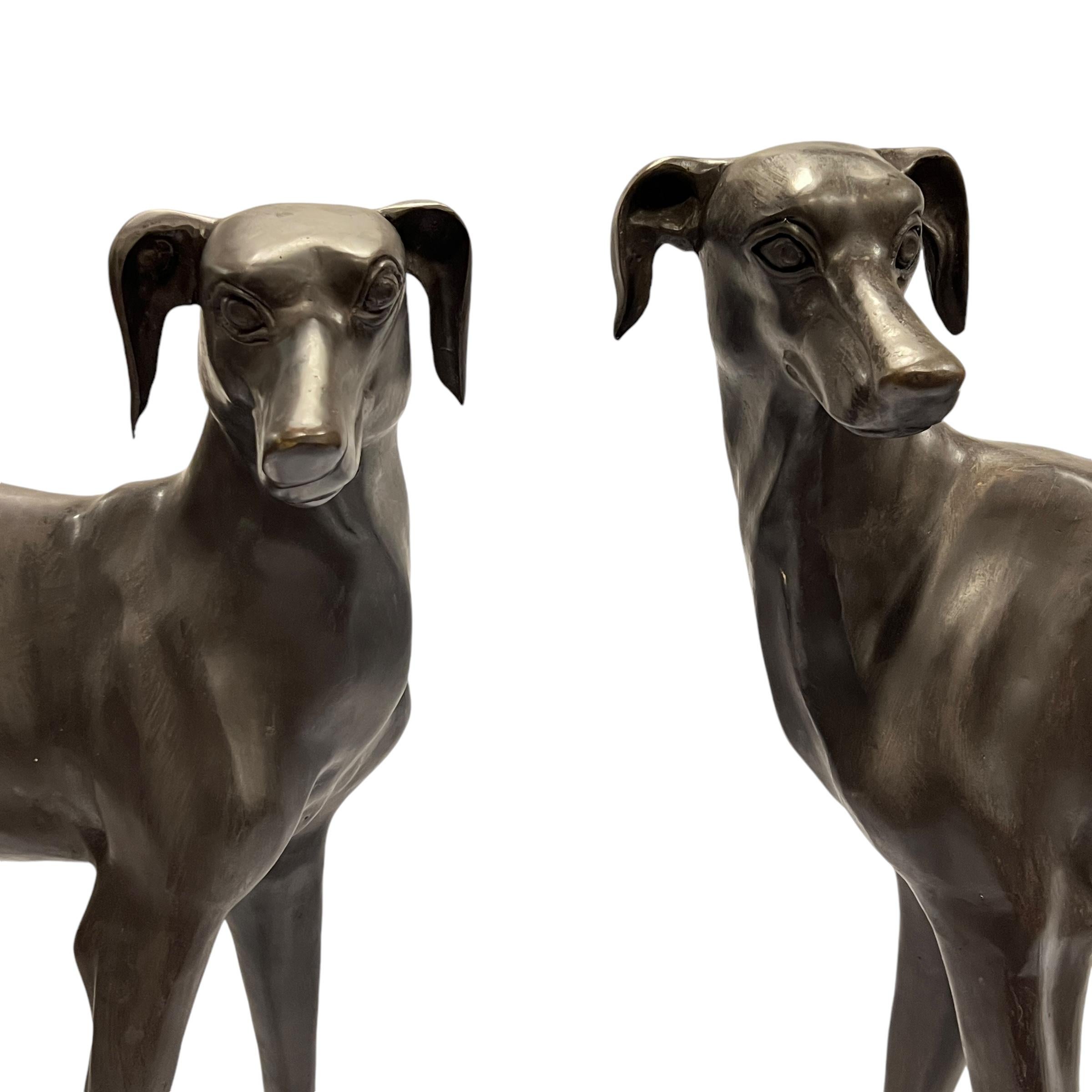 European Pair Life Size Bronze Greyhounds