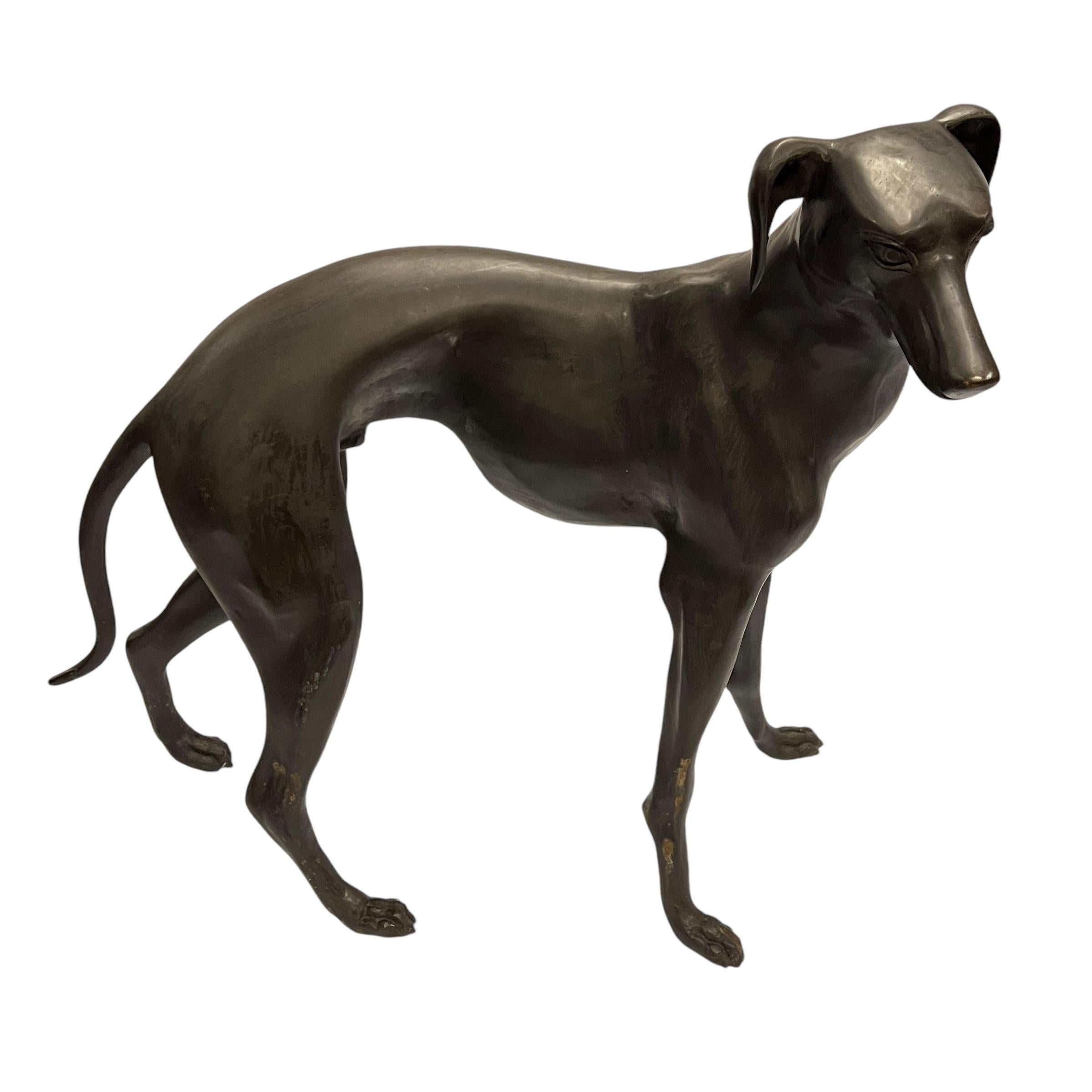 Patinated Pair Life Size Bronze Greyhounds