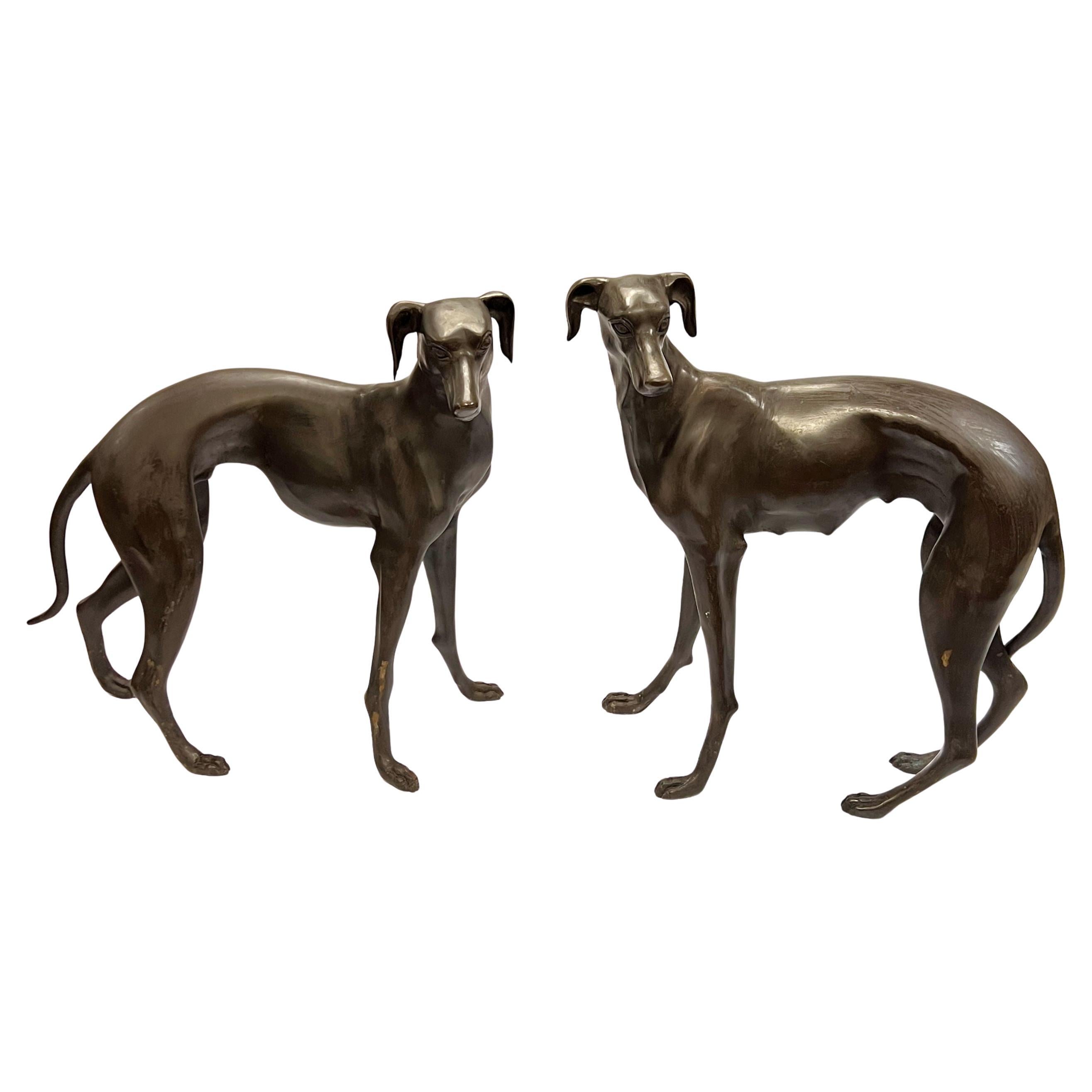Pair Life Size Bronze Greyhounds