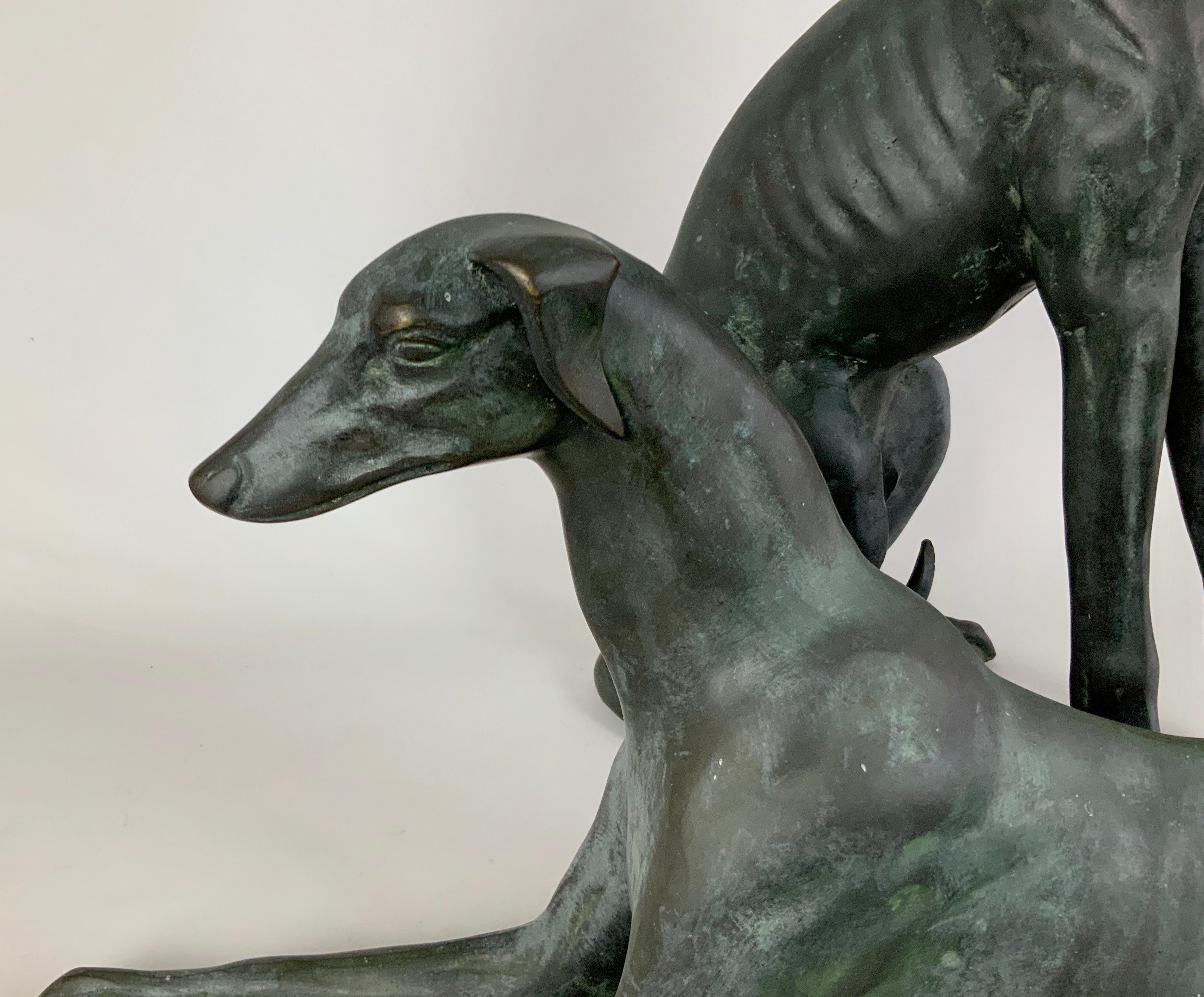 Pair of Life-Size Bronze Whippet Dog Sculptures 3