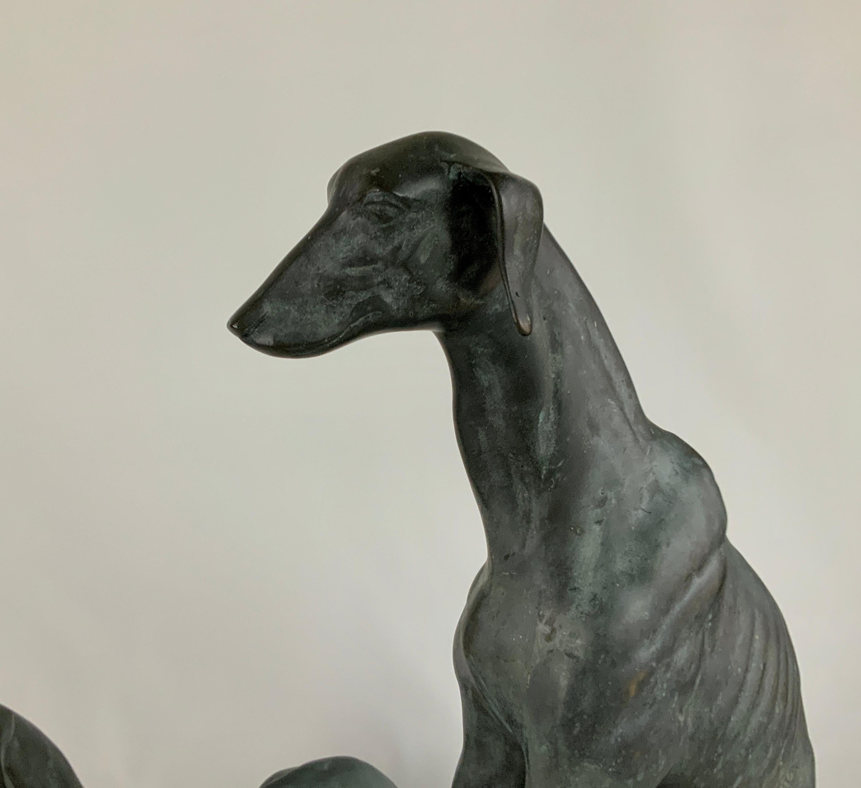 20th Century Pair of Life-Size Bronze Whippet Dog Sculptures