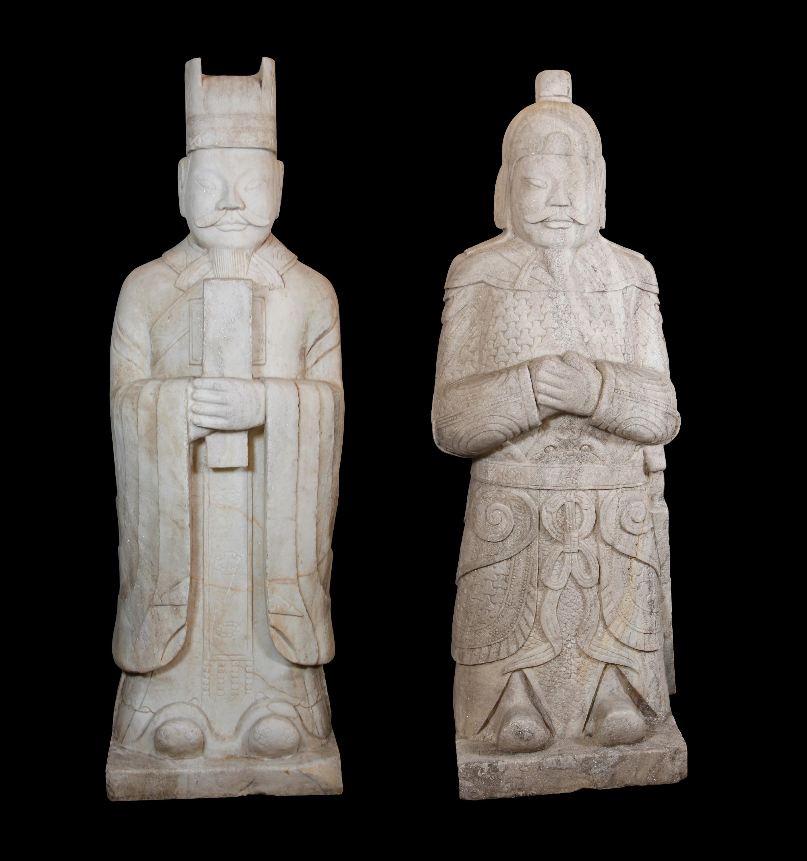 These statues are commonly referred to as Wengzhong. They are so named after a mythological Ruan Weng Zhong who was a highly regarded general during the Qin Shi Huang period. Ruan is said to distinguished himself in fighting their arch rival; the