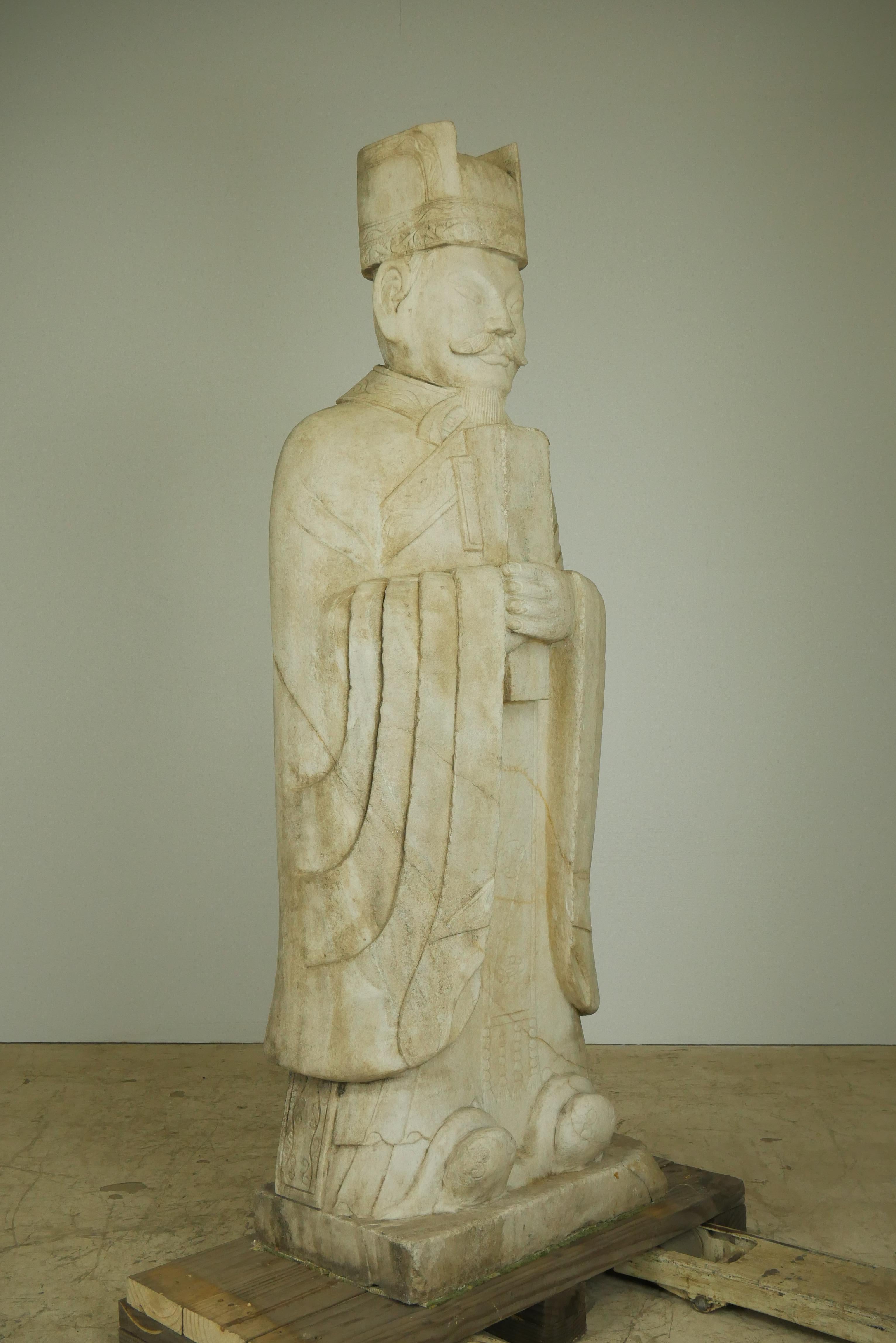 Paire de statues grandeur nature en marbre chinois gravé à la main Wengzhong en vente 15