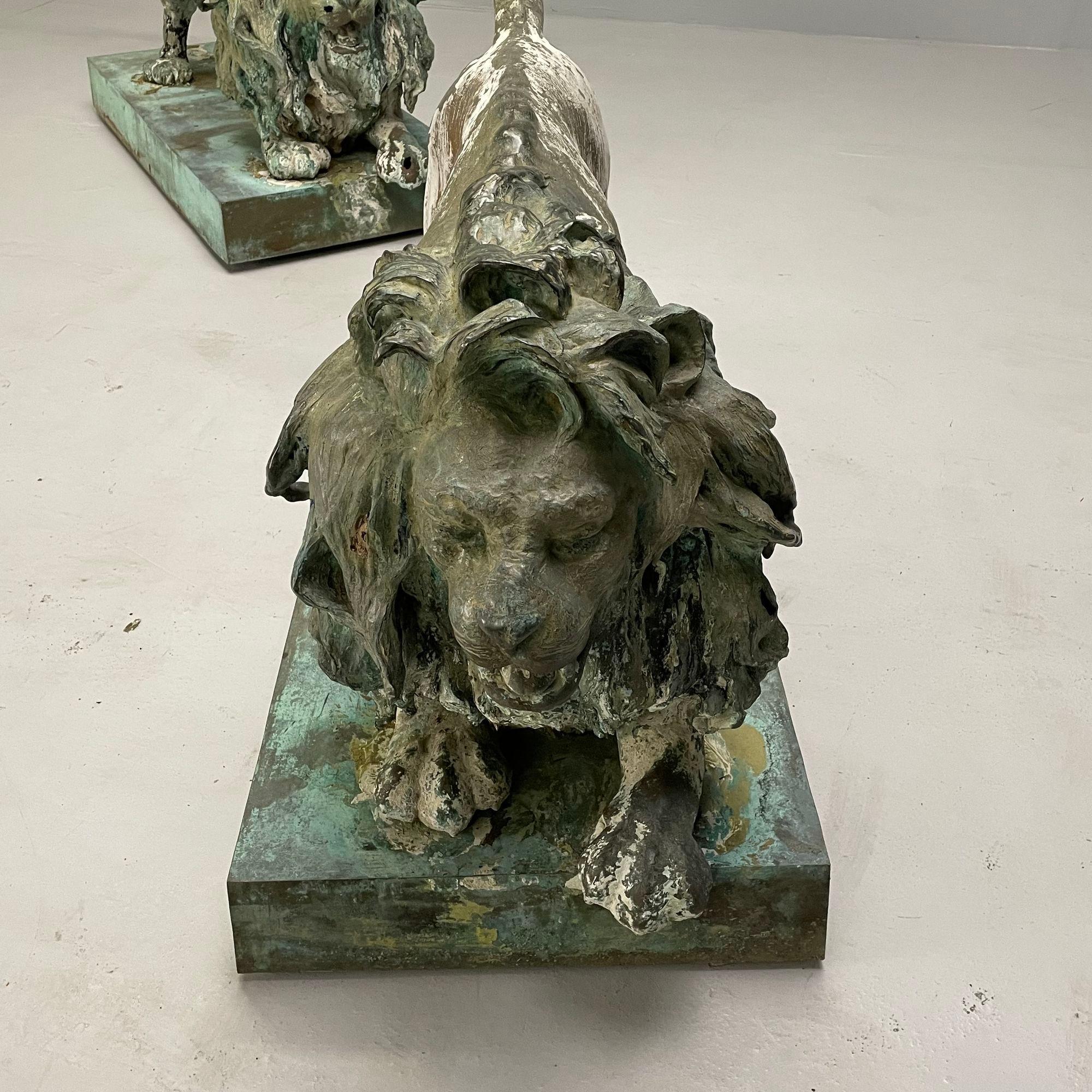 Fontaines en forme de lion, statues d'extérieur grandeur nature, bronze patiné, Angleterre, années 1860 en vente 13