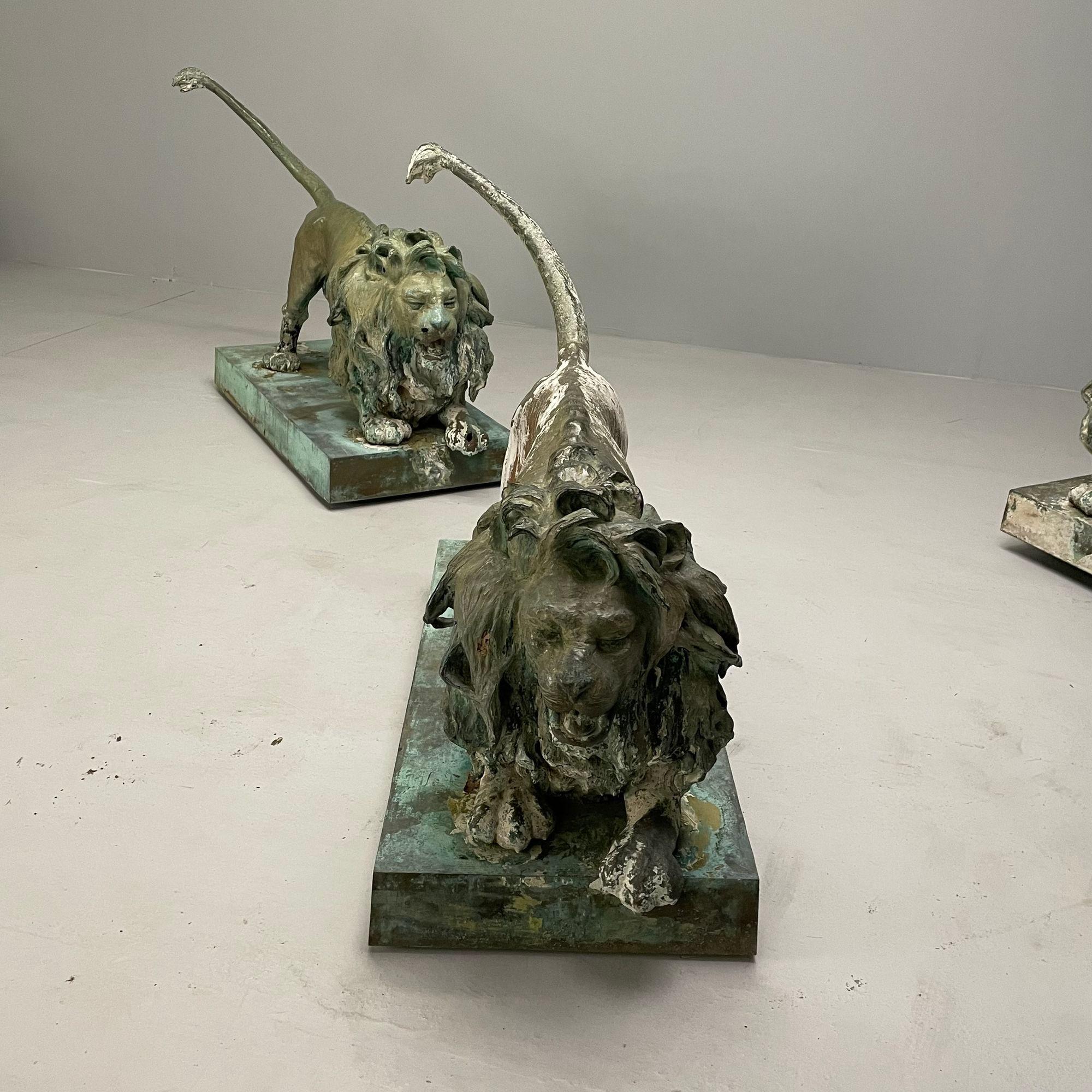 Lion Fountains, Lifesize Outdoor Statues, Patinated Bronze, England, 1860s For Sale 3
