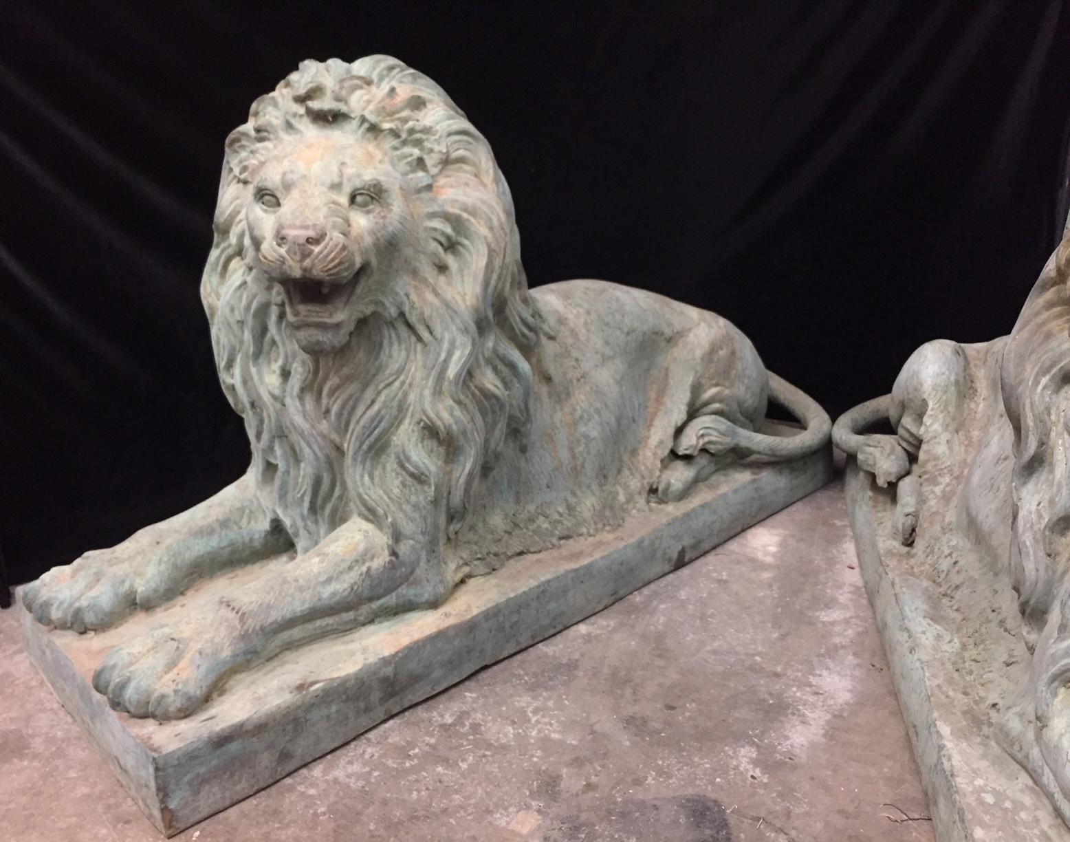 20th Century Pair Lifesize Bronze Lions Signed Alex Browns