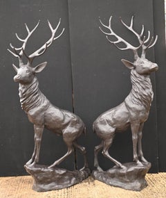 Pair Lifesize Bronze Stags Scottish Highlands Moose Elk