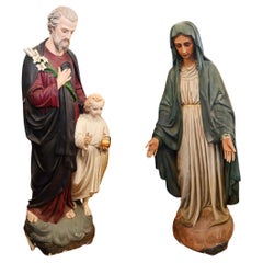Pair Lifesize Italian Mary Joseph Statues Plaster Jesus Nativity Salvage