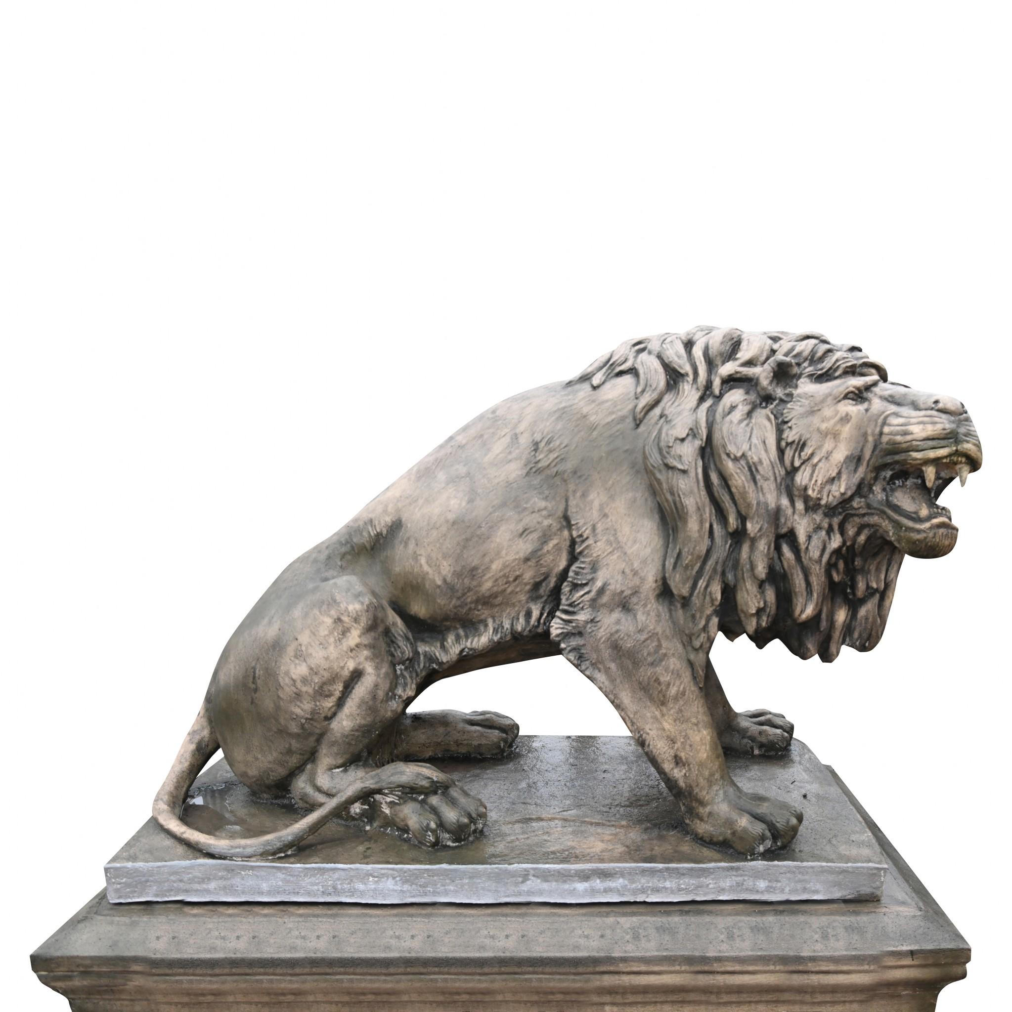 Pareja de estatuas de portero león a tamaño natural Casa de campo de piedra en venta 3