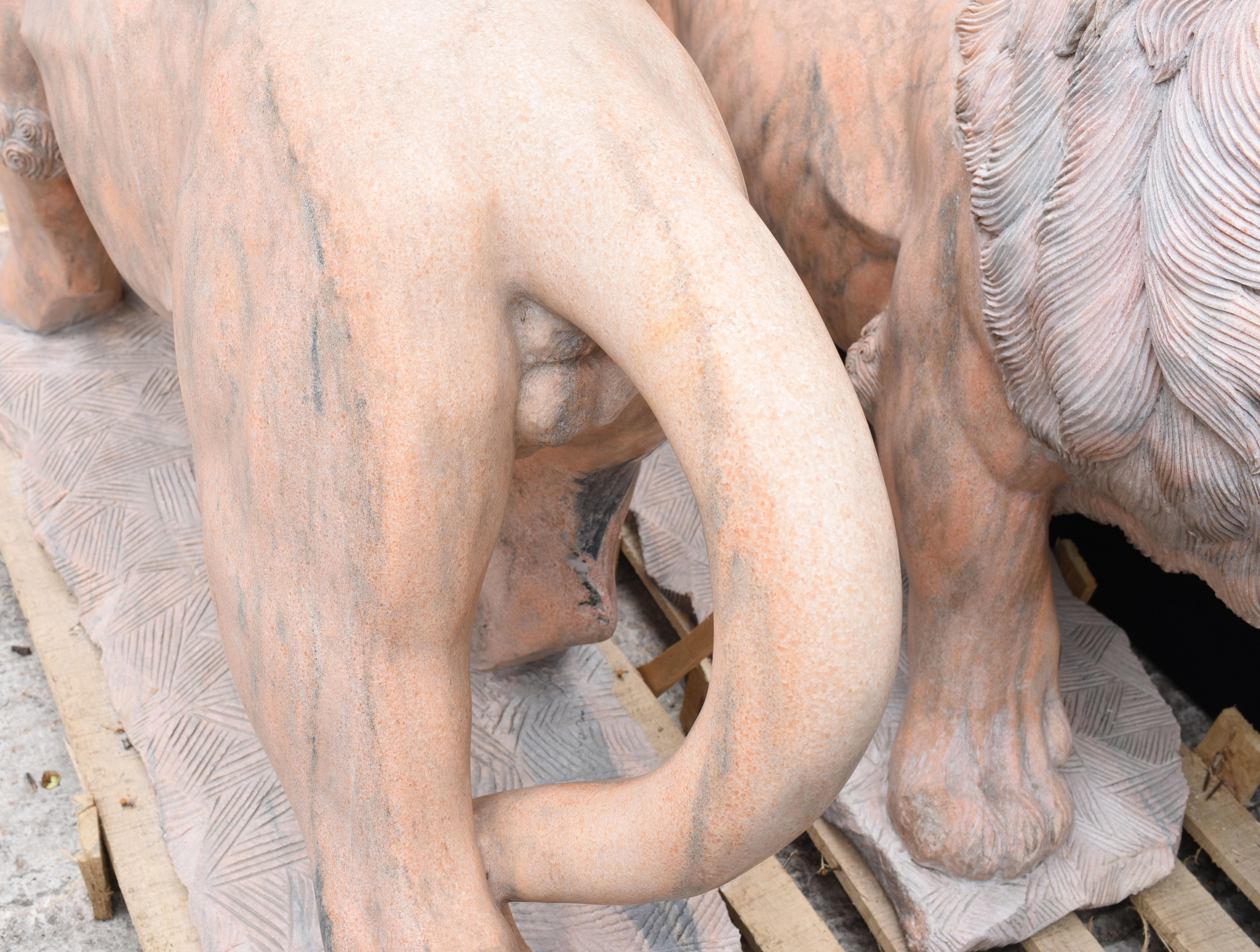 Pair Lifesize Pink Marble Lions Lion Gatekeepers Medici Garden In Good Condition For Sale In Potters Bar, GB