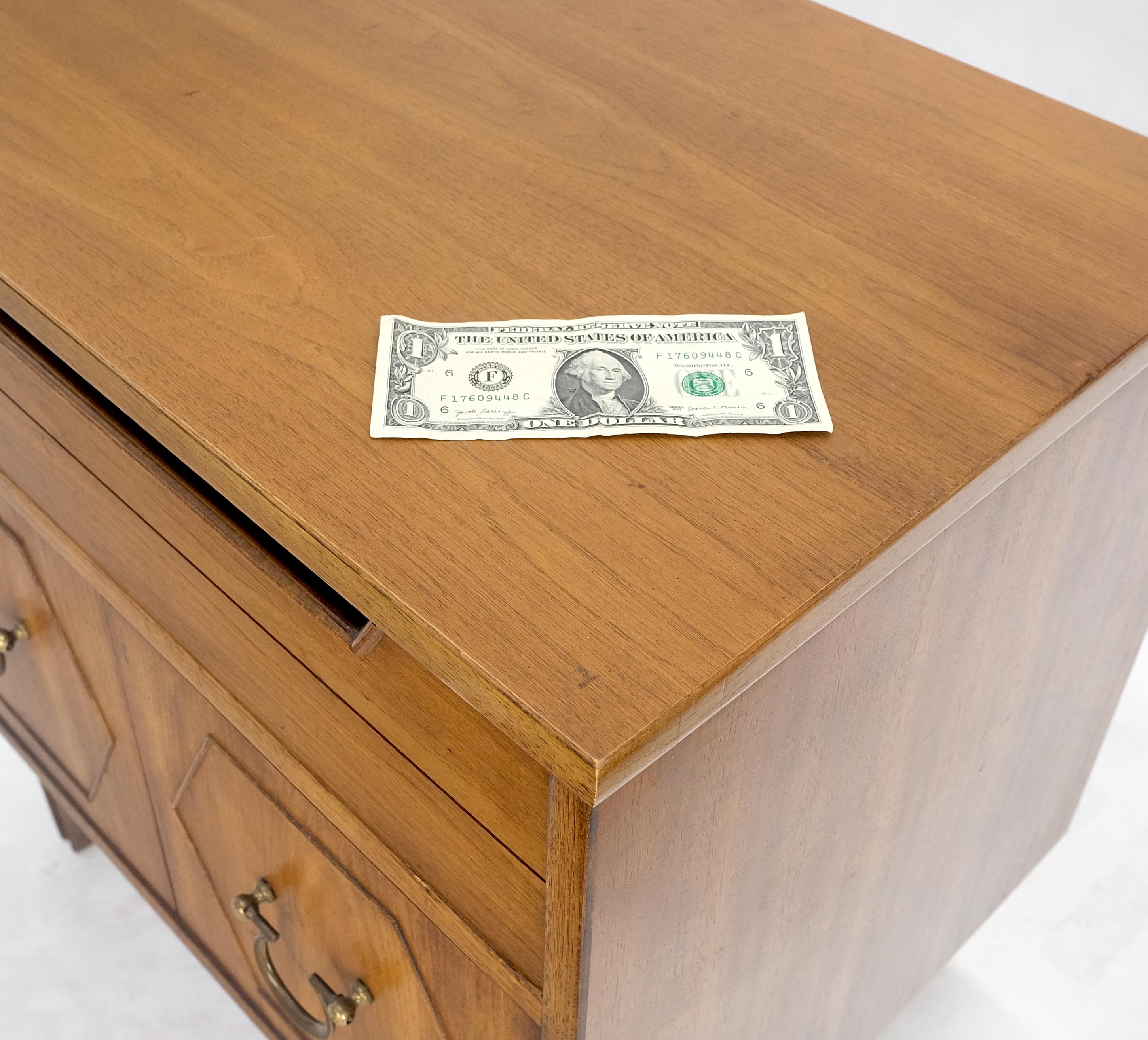 Pair Light Walnut One Drawer Two Doors Solid Brass Bucked Pulls Nightstands MINT For Sale 5