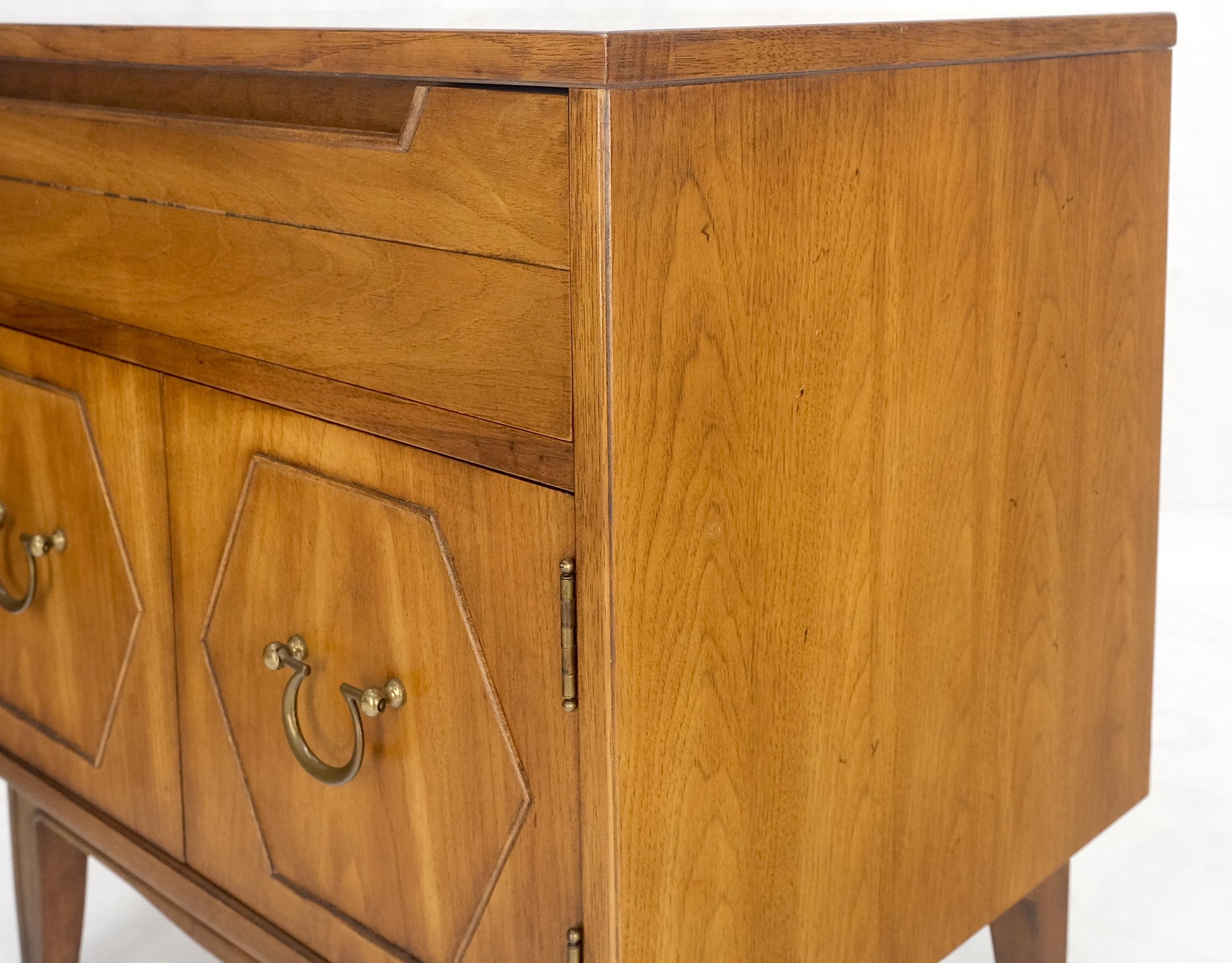 Pair Light Walnut One Drawer Two Doors Compartment Cabinet Solid Brass Bucked Pulls NIghtstands MINT!
