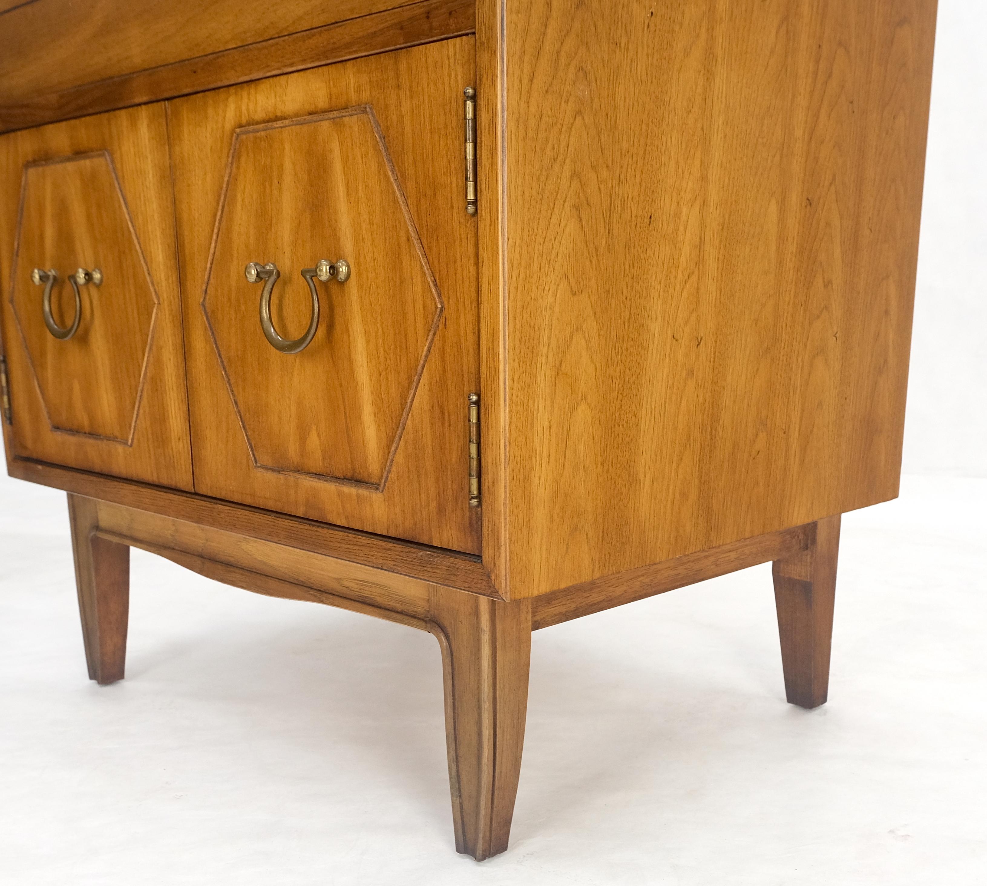 American Pair Light Walnut One Drawer Two Doors Solid Brass Bucked Pulls Nightstands MINT For Sale