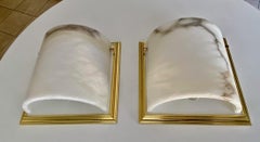 Pair Lightolier Alabaster Brass Sconces