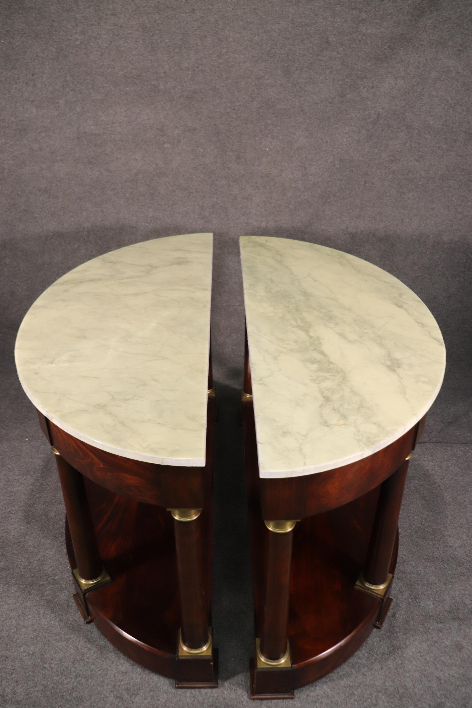 Pair of Lillian August Faux marble Painted Empire Style Demilune Console Tables 4