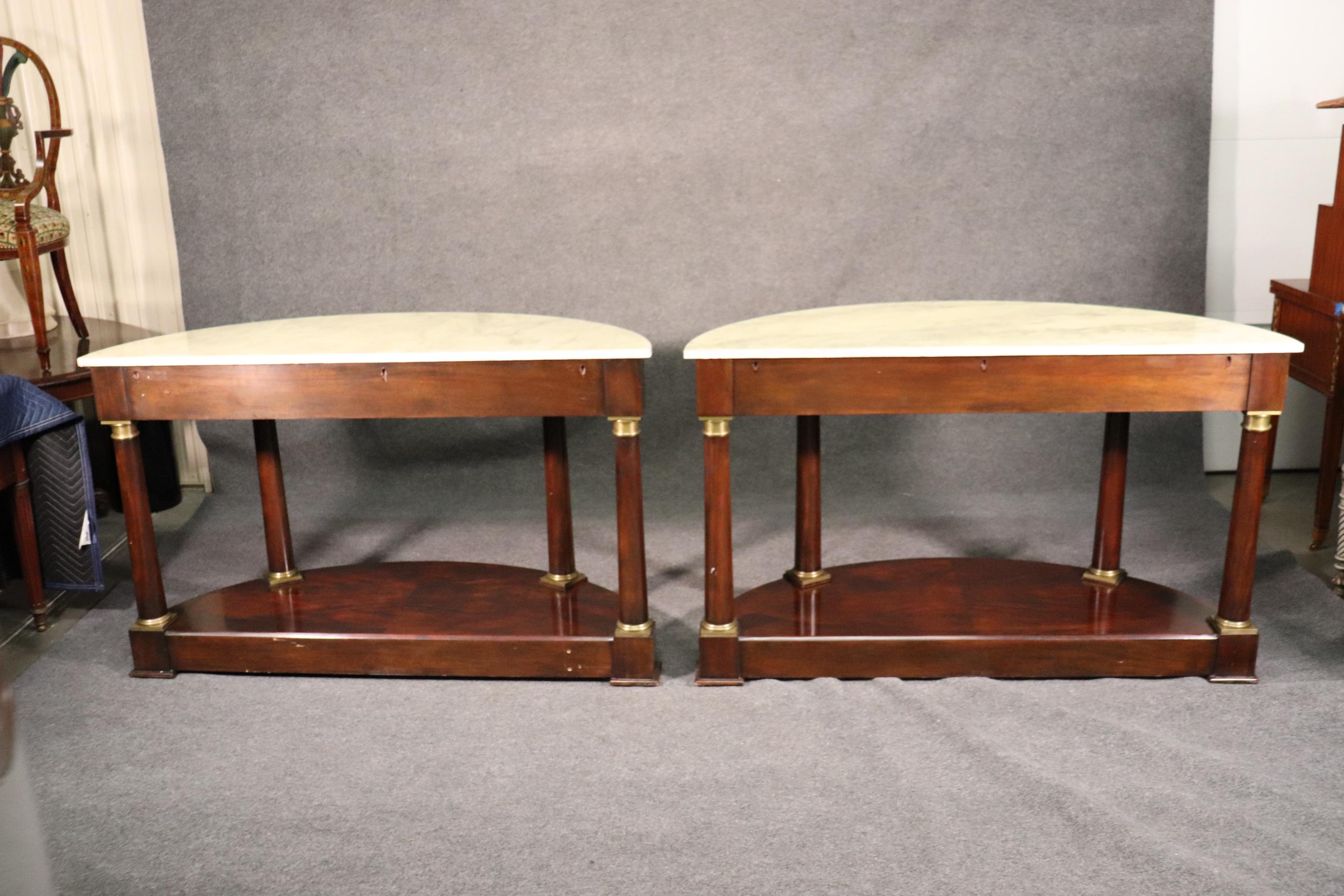 Pair of Lillian August Faux marble Painted Empire Style Demilune Console Tables 1