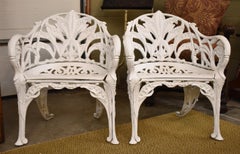 Pair Lily of the Valley Wrought Iron Garden Chairs