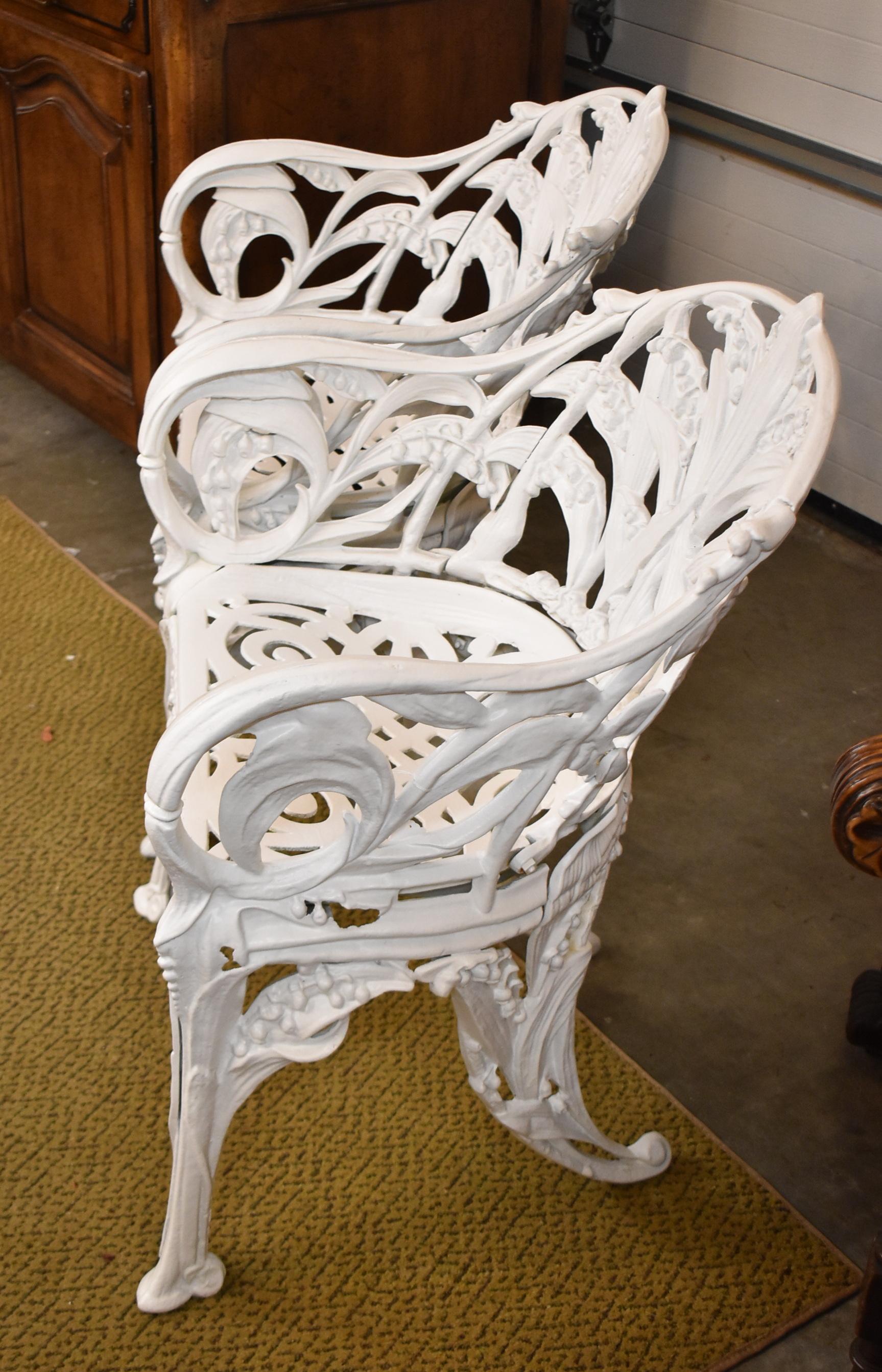 Unknown Pair Lily of the Valley Wrought Iron Garden Chairs For Sale
