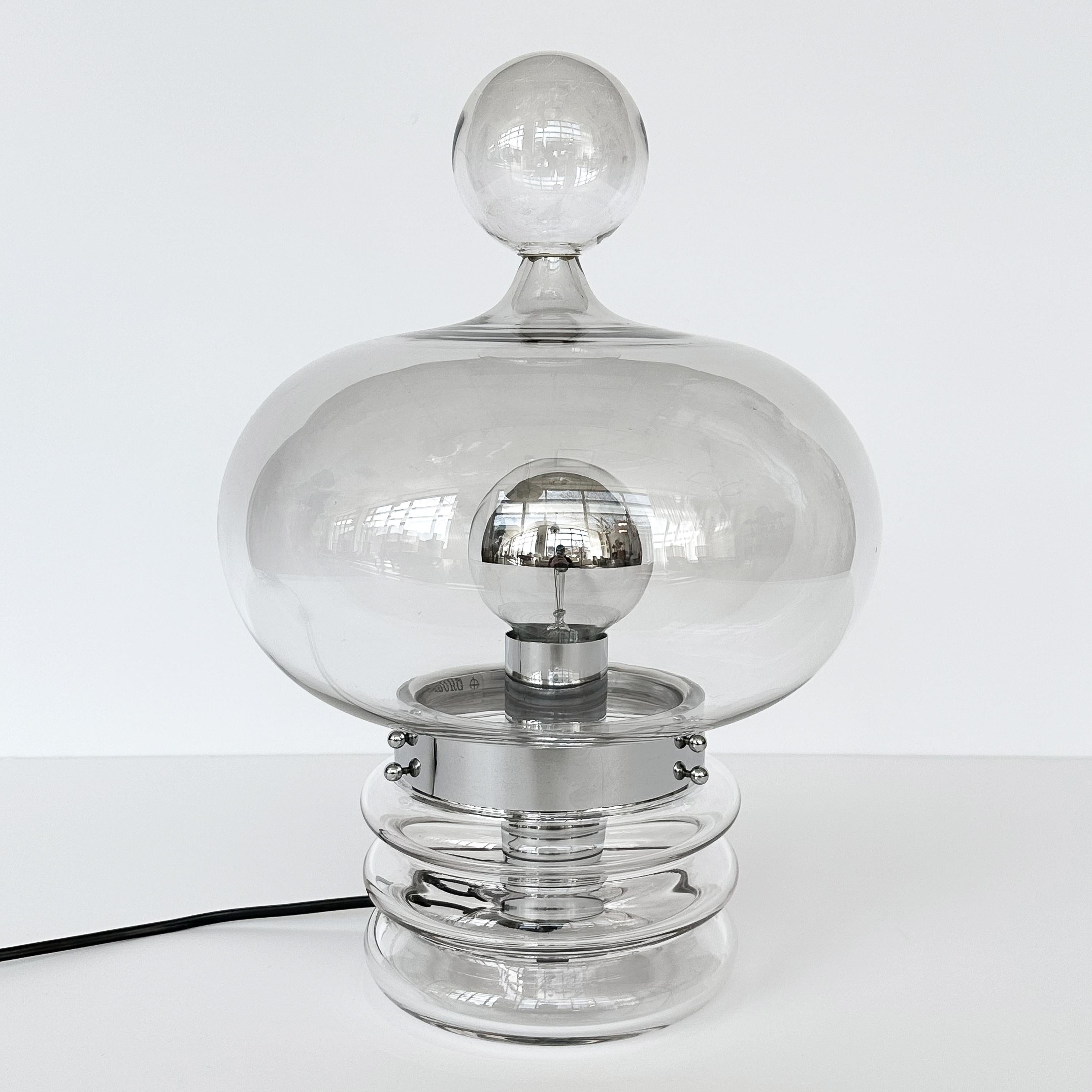 Pair Limburg Clear Glass and Chrome Table Lamps In Good Condition In Chicago, IL