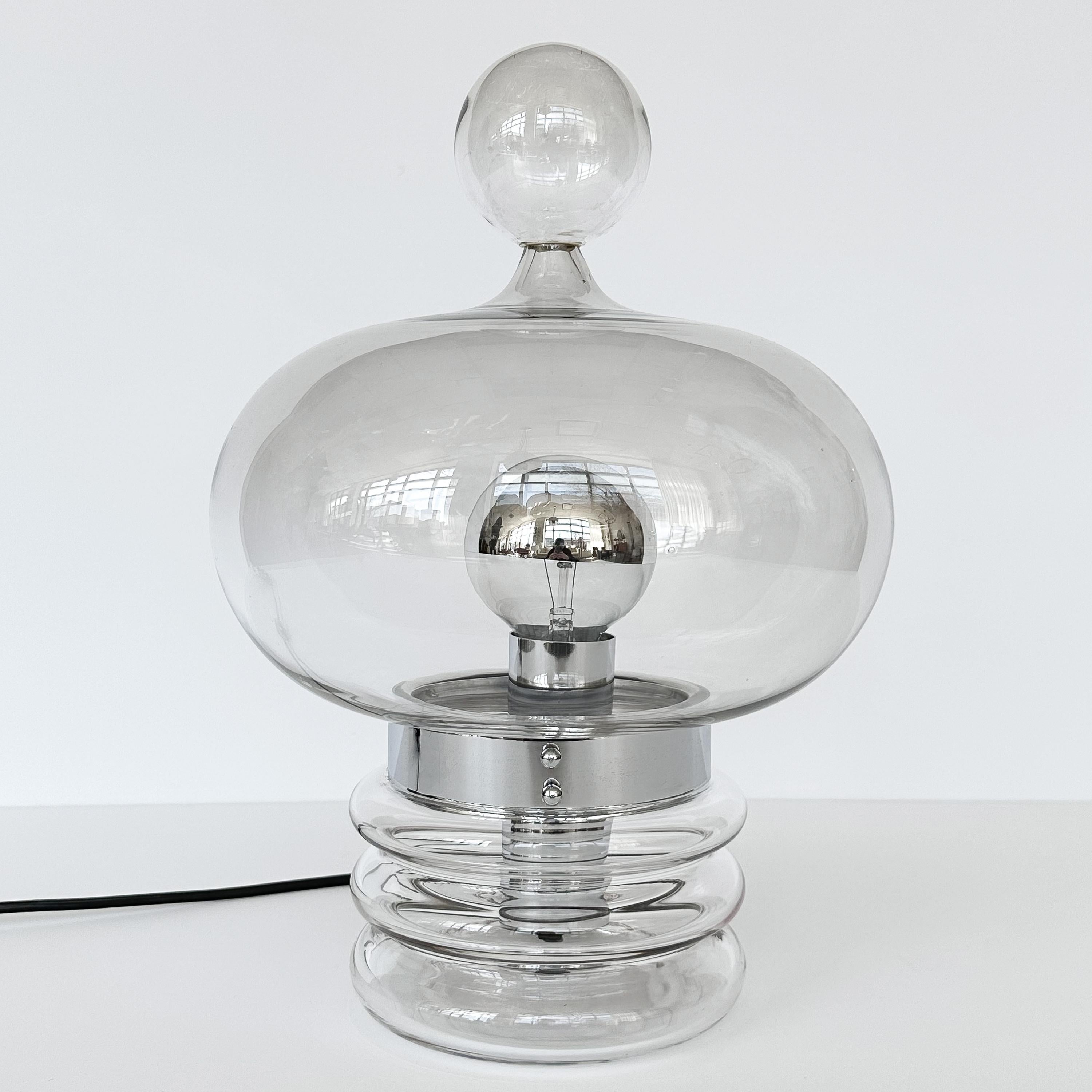 Mid-20th Century Pair Limburg Clear Glass and Chrome Table Lamps