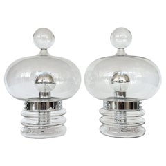 Pair Limburg Clear Glass and Chrome Table Lamps