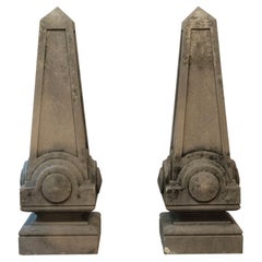 Pair Limestone Obelisks from Billy Rose Mansion Mt Kisco Hand Carved