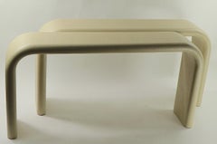 Pair of Linen Wrap Waterfall Consoles in the Style of Karl Springer