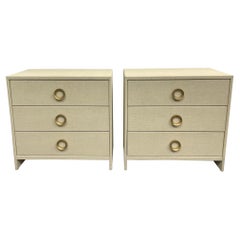 Pair Linen Wrapped Three Drawer Commodes / Chests, Nightstands, Modern, American