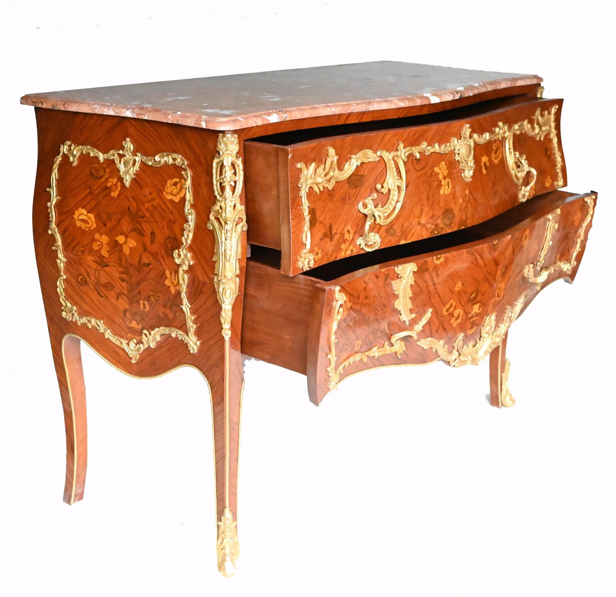 Late 20th Century Pair Linke Commodes French Inlay Chest of Drawers For Sale